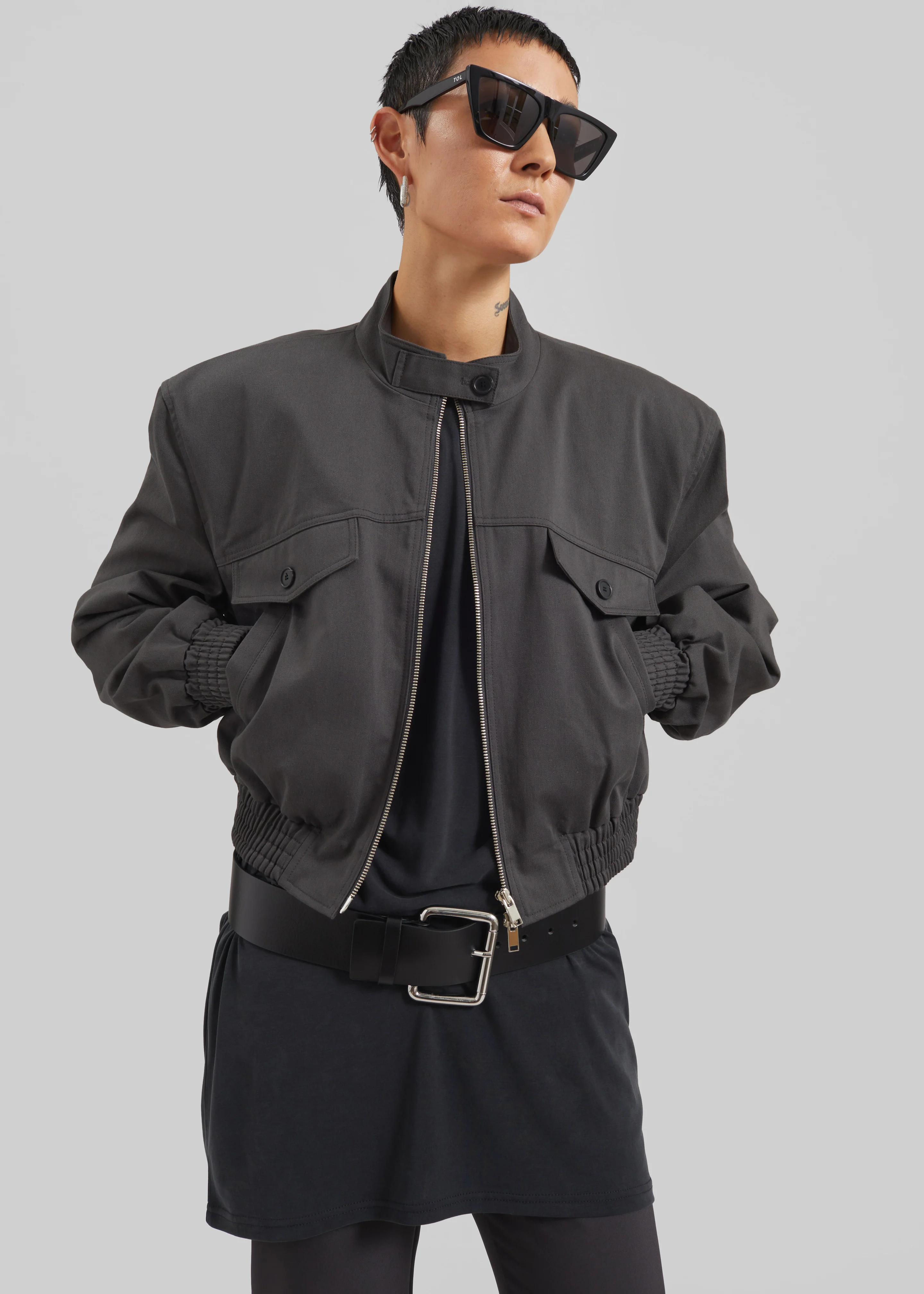 Cobain Padded Cropped Bomber - Charcoal - Image 7