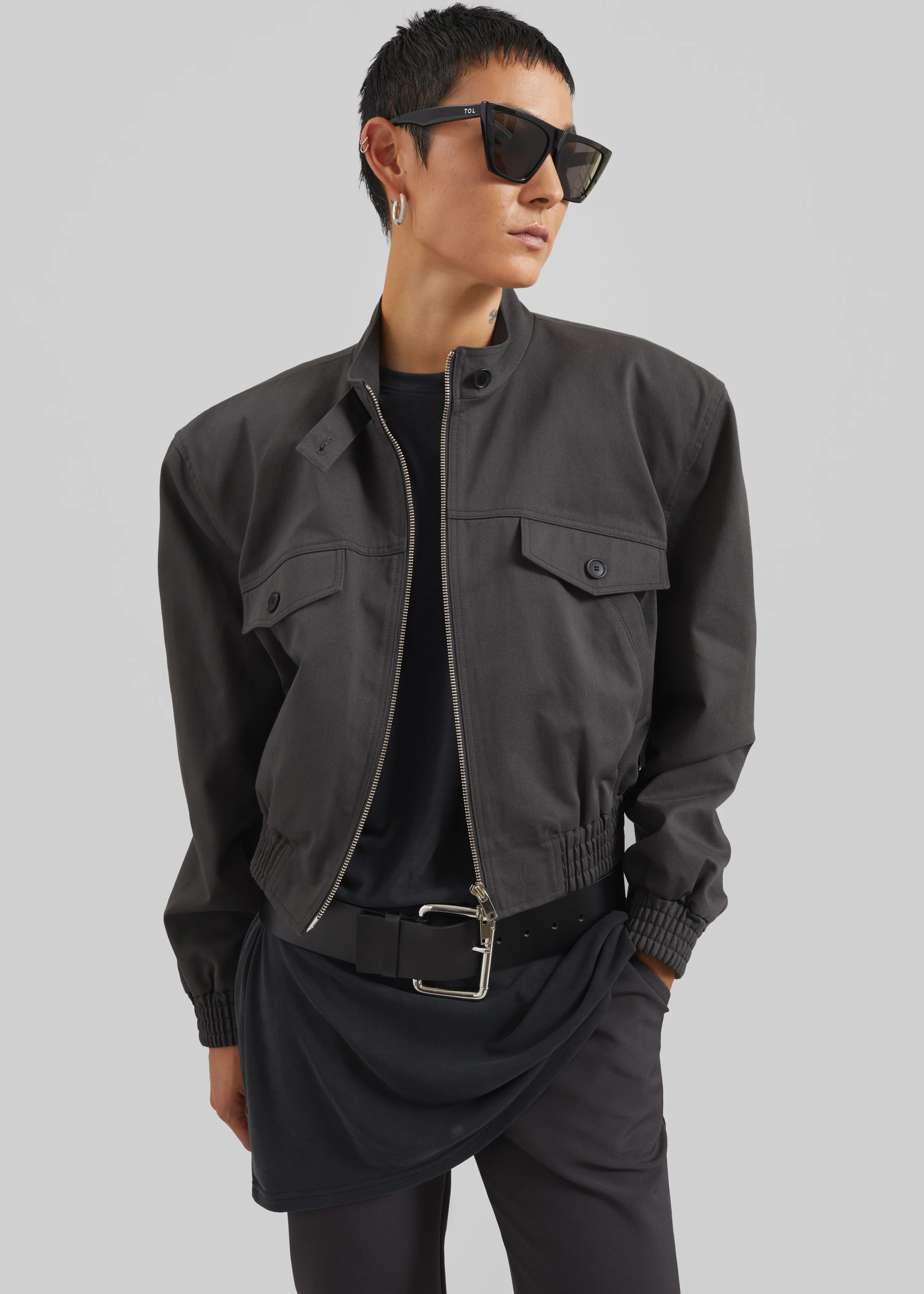 Cobain Padded Cropped Bomber - Charcoal - Image 8