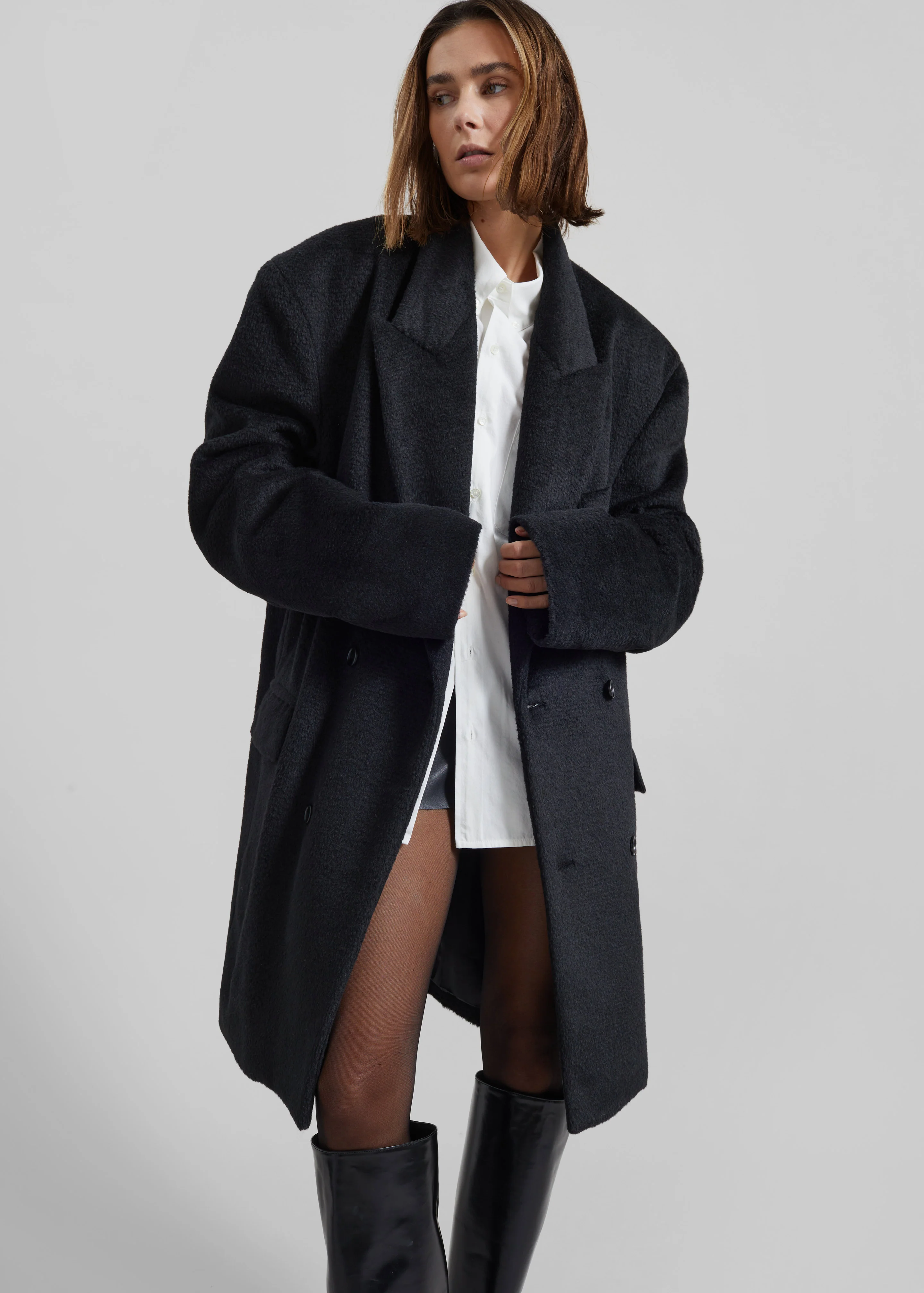 Coblence Textured Wool-Blend Coat - Black - Image 3