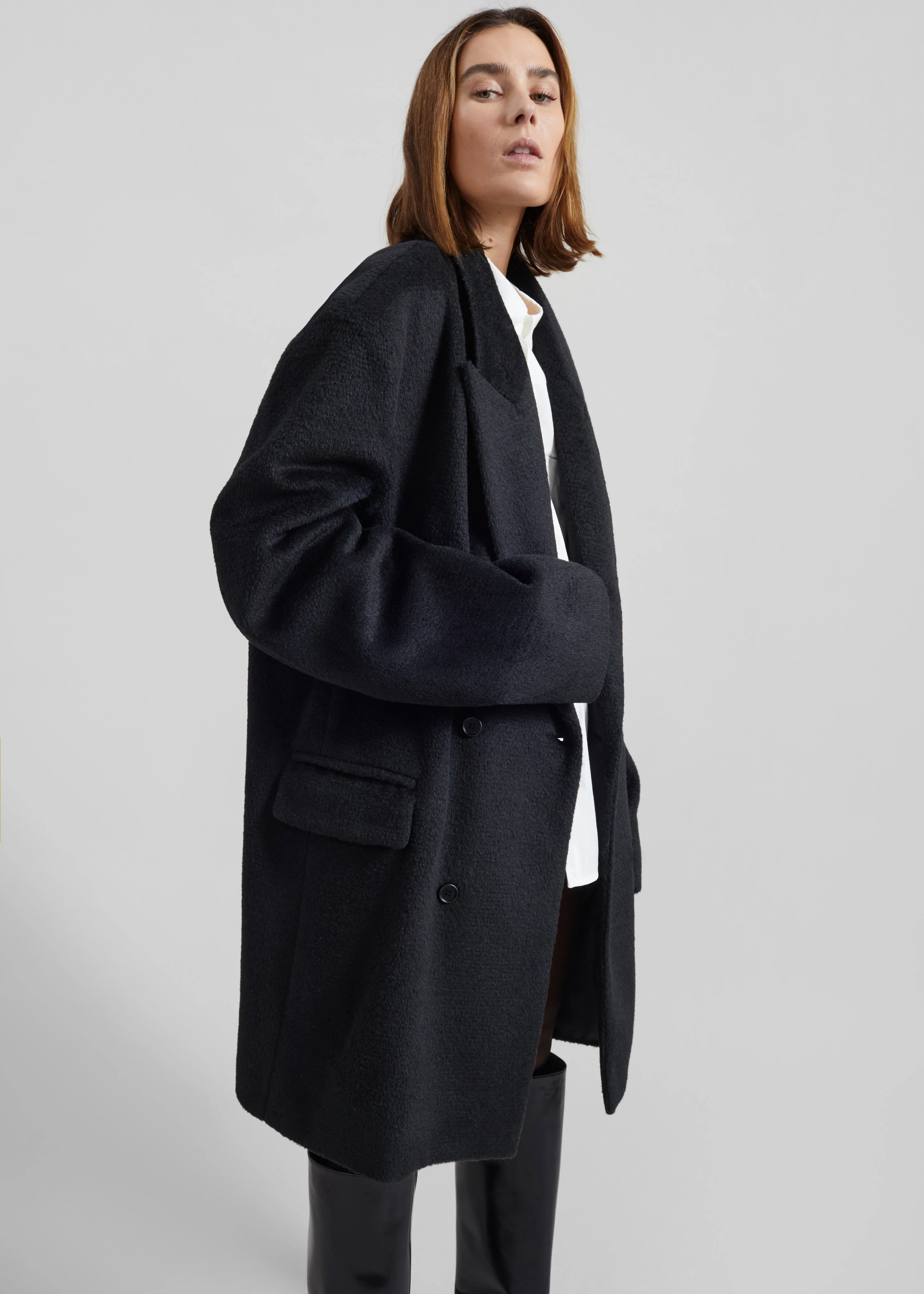 Coblence Textured Wool-Blend Coat - Black - Image 4