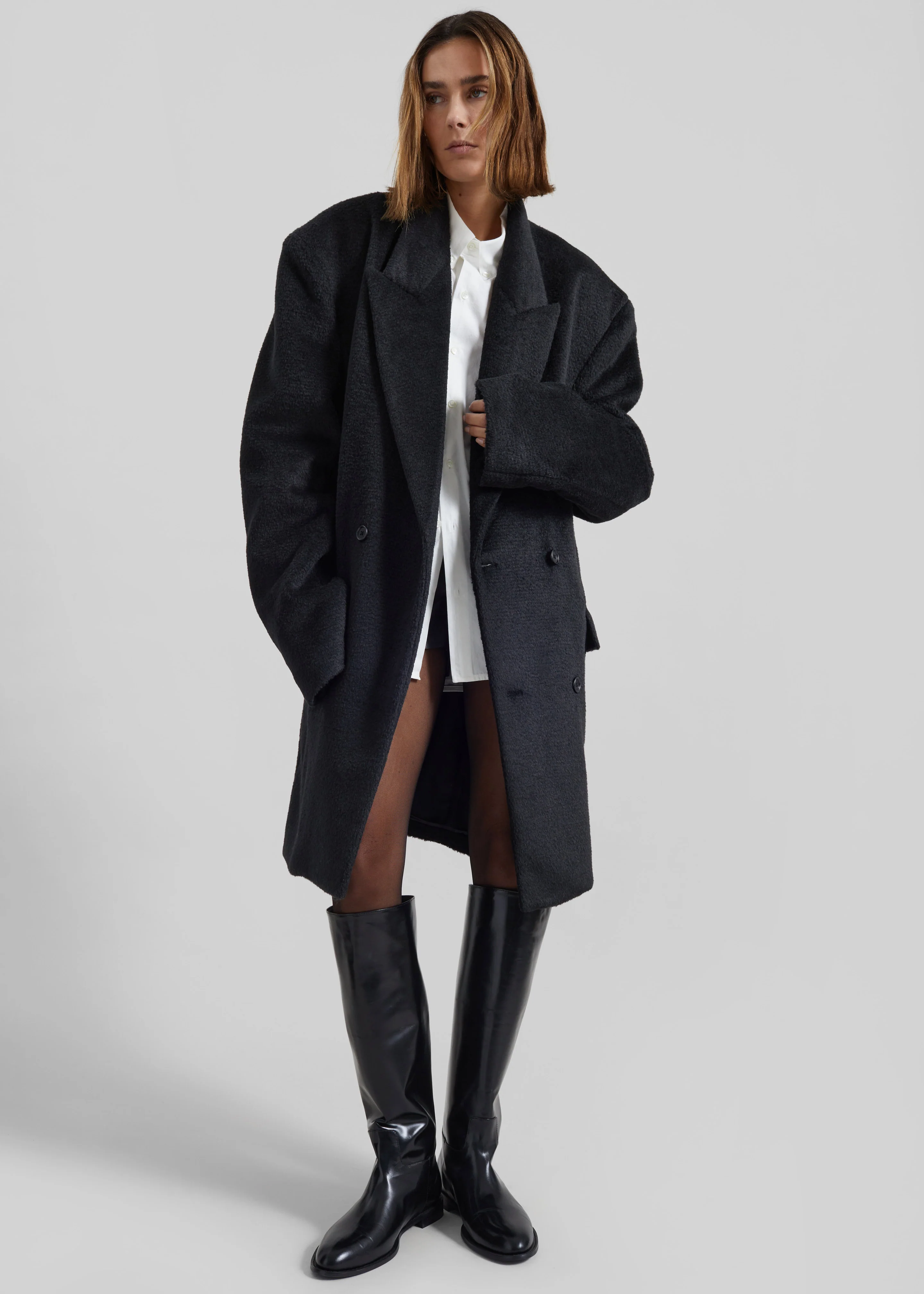 Coblence Textured Wool-Blend Coat - Black - Image 5