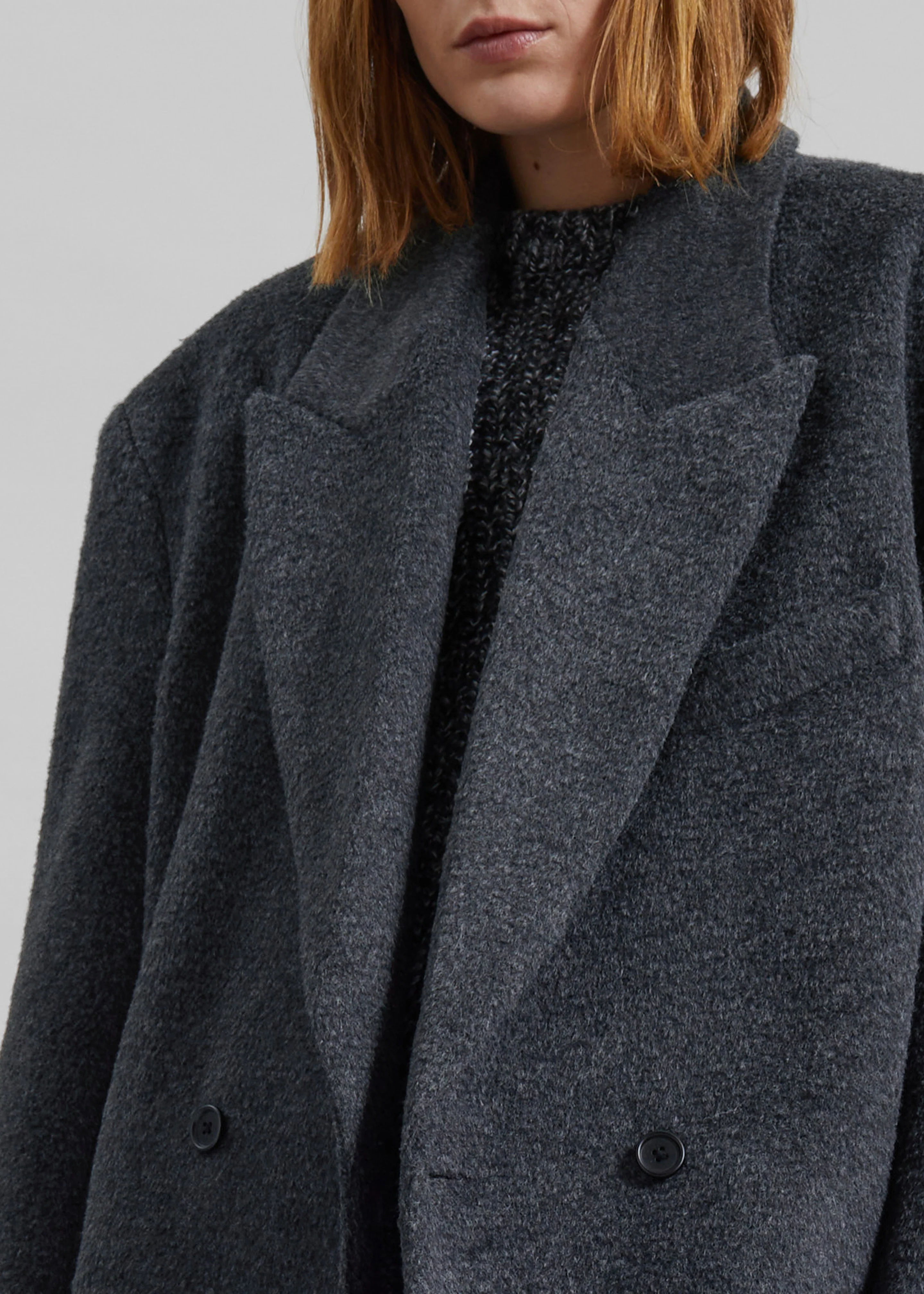 Coblence Textured Wool-Blend Coat - Dark Grey - Image 4