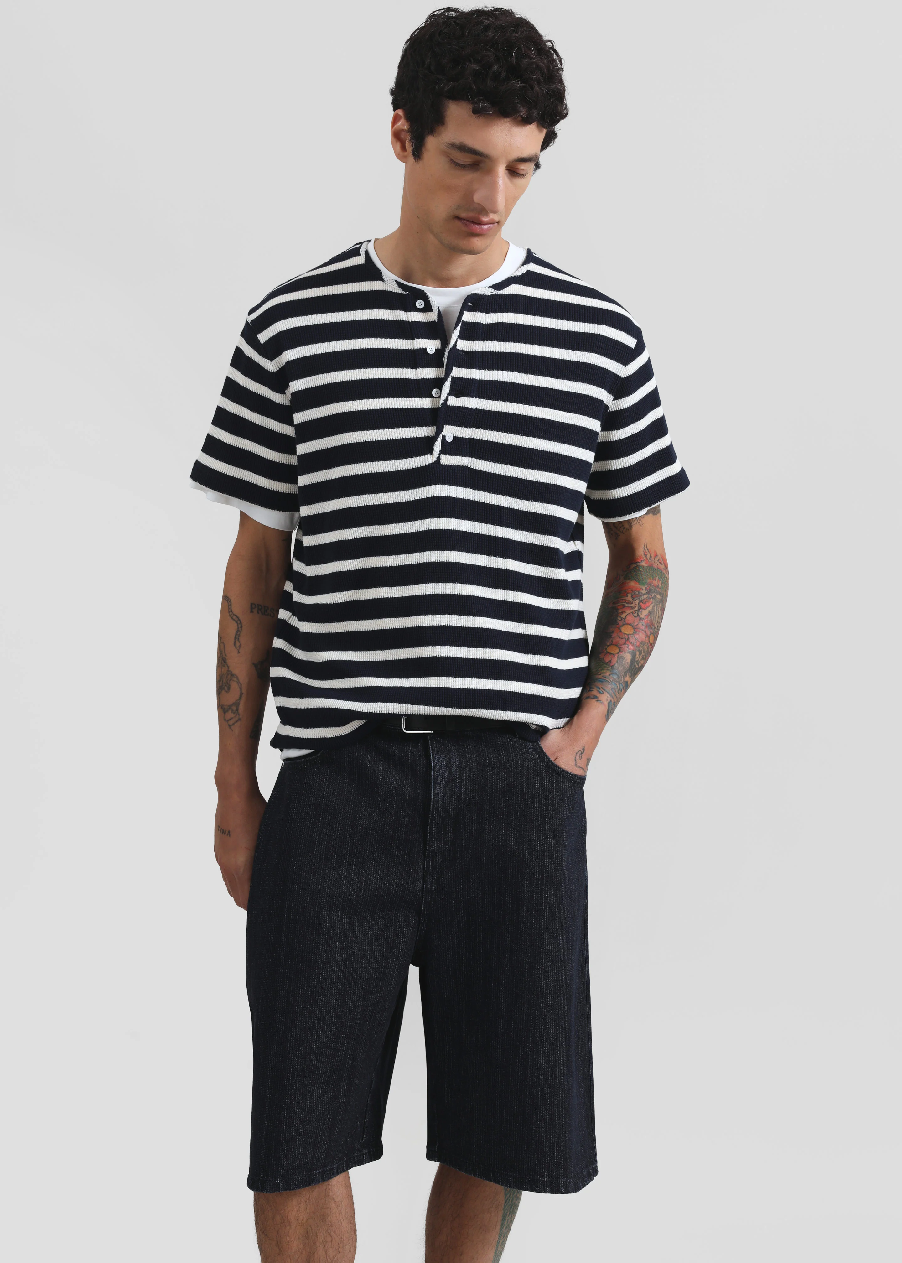 Colville Pinstripe Denim Bermuda Shorts - Dark Wash - Image 3