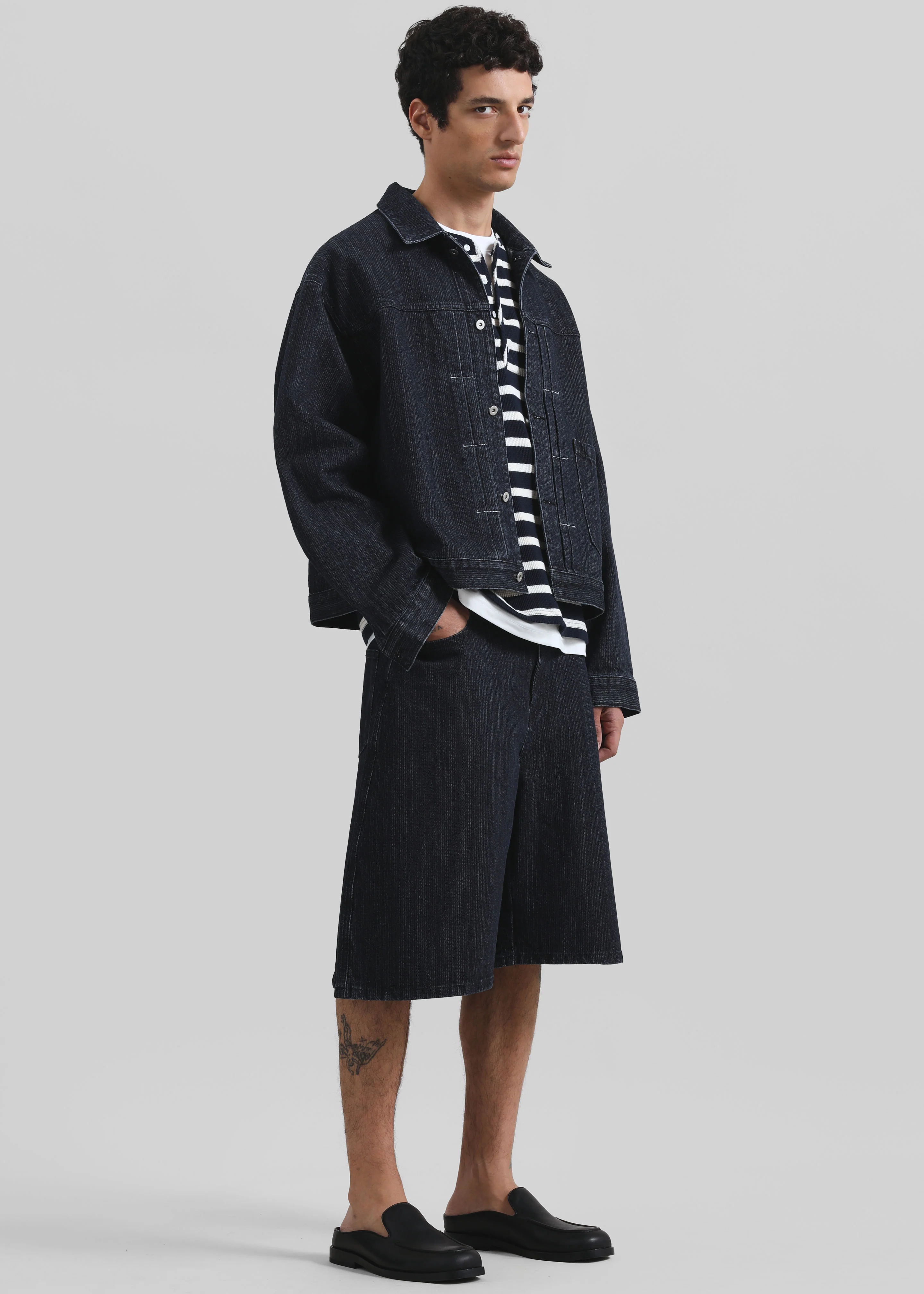 Colville Pinstripe Denim Bermuda Shorts - Dark Wash - Image 5
