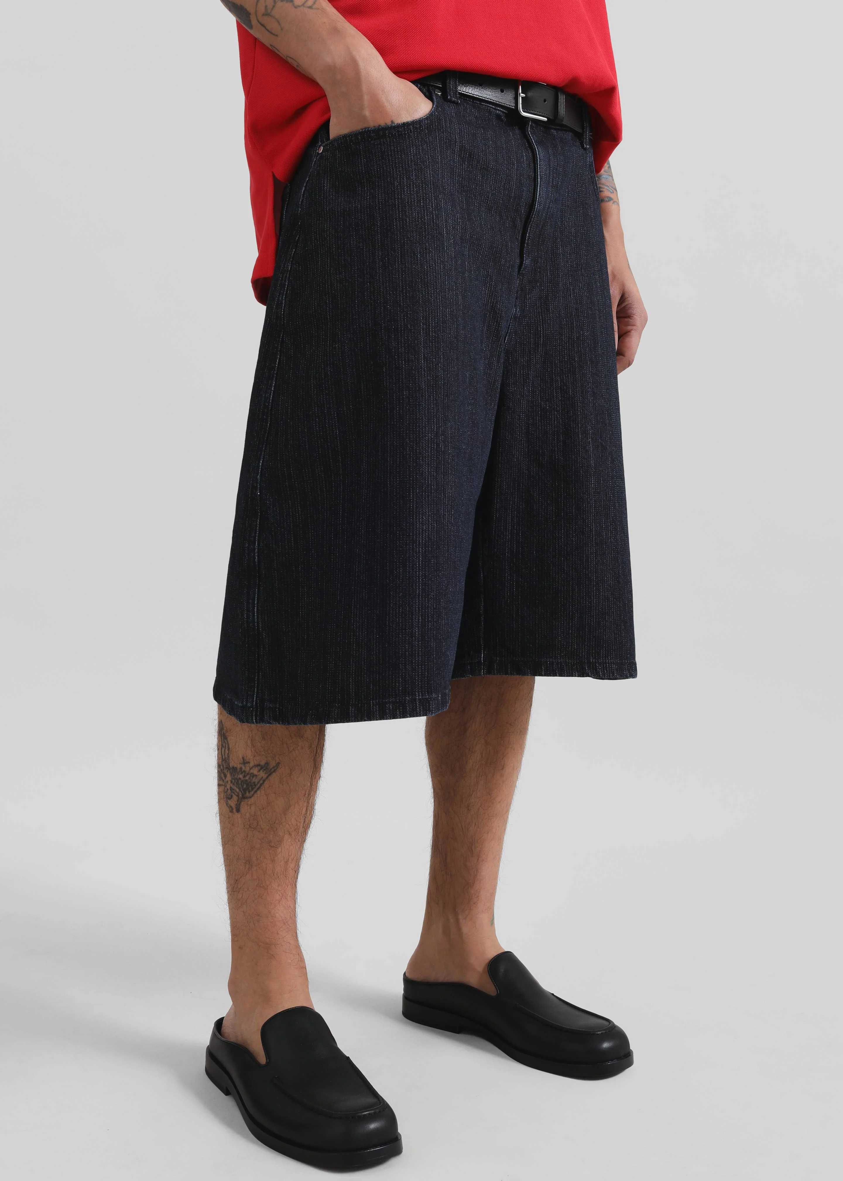 Colville Pinstripe Denim Bermuda Shorts - Dark Wash - Image 7