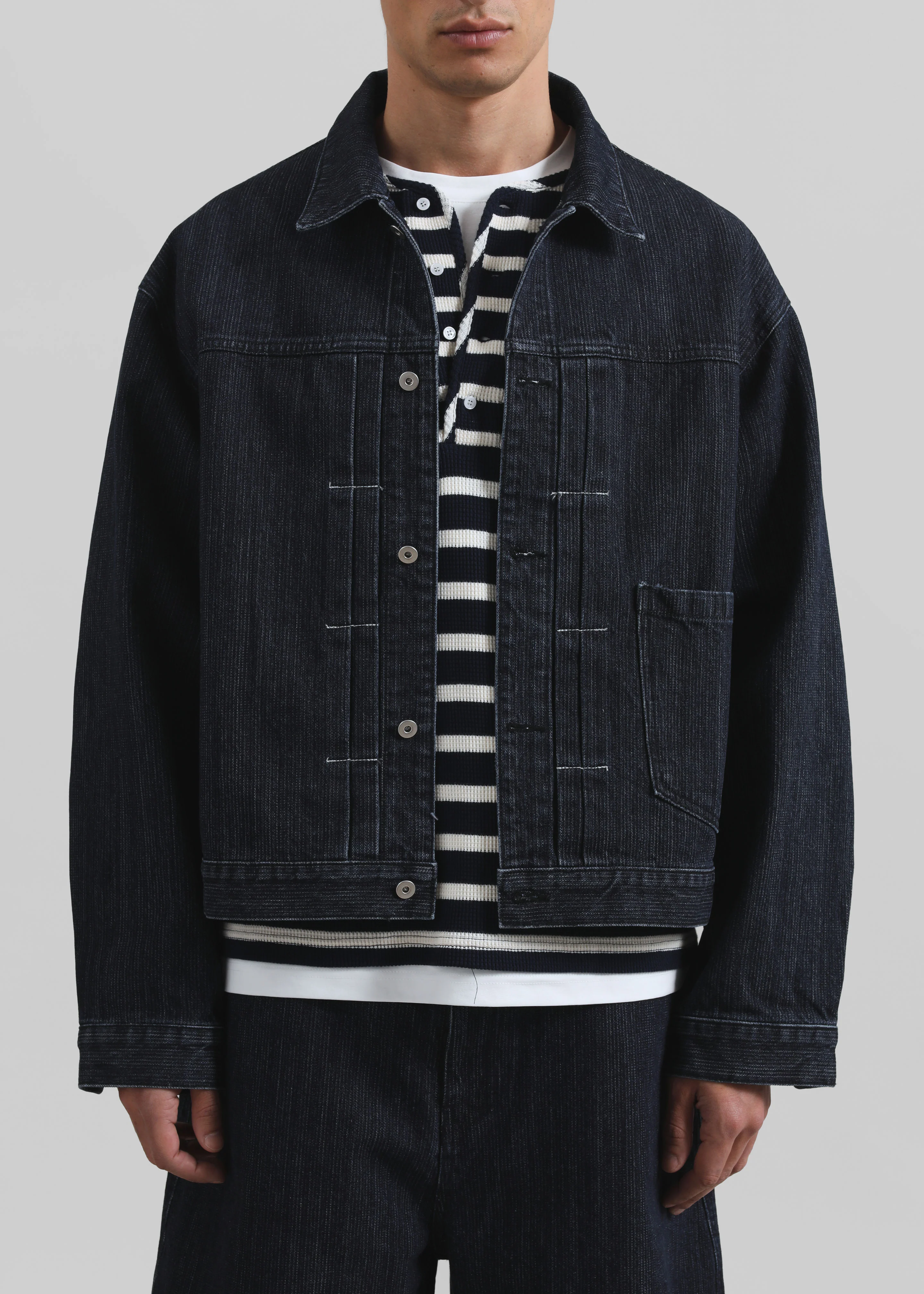 Colville Pinstripe Denim Work Jacket - Dark Wash - Image 2