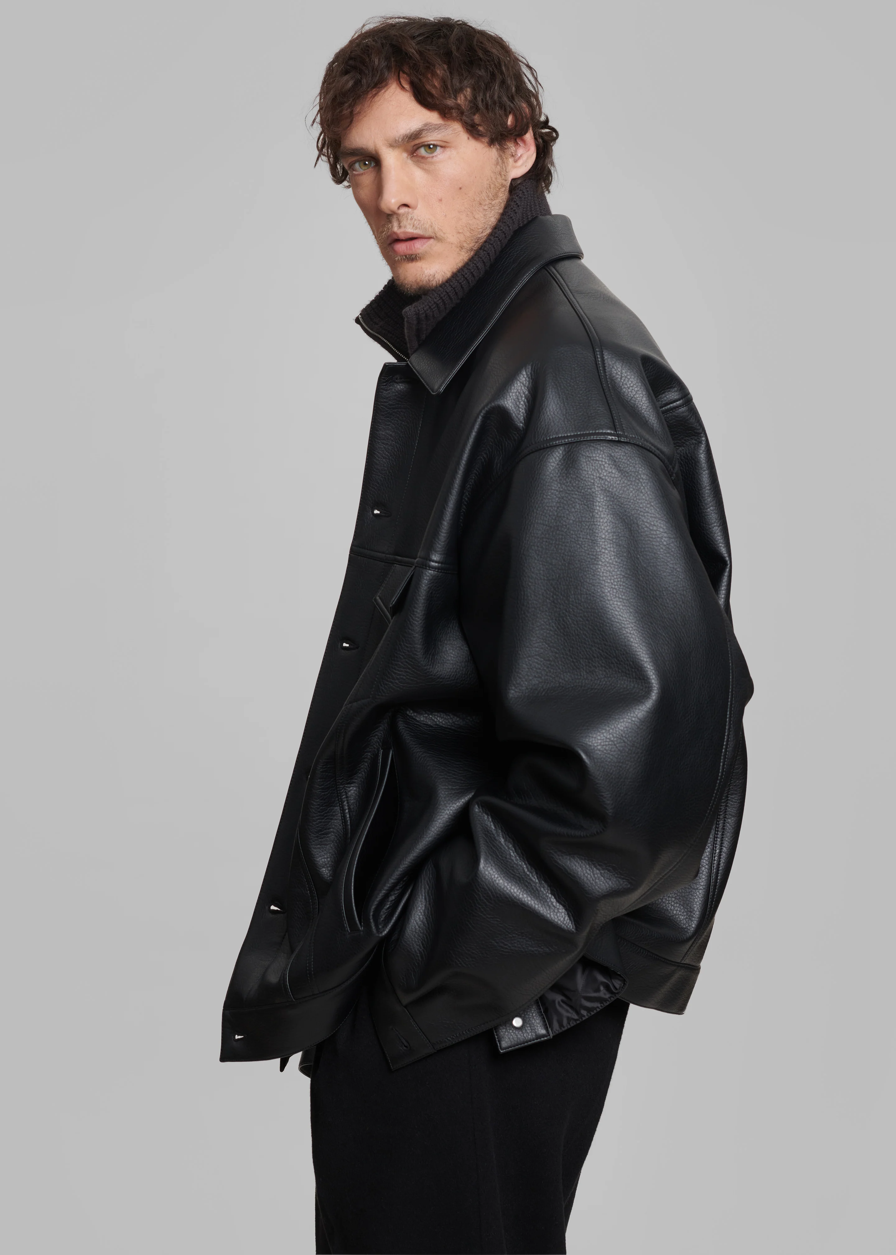 Conan Faux Leather Jacket - Black - Image 11