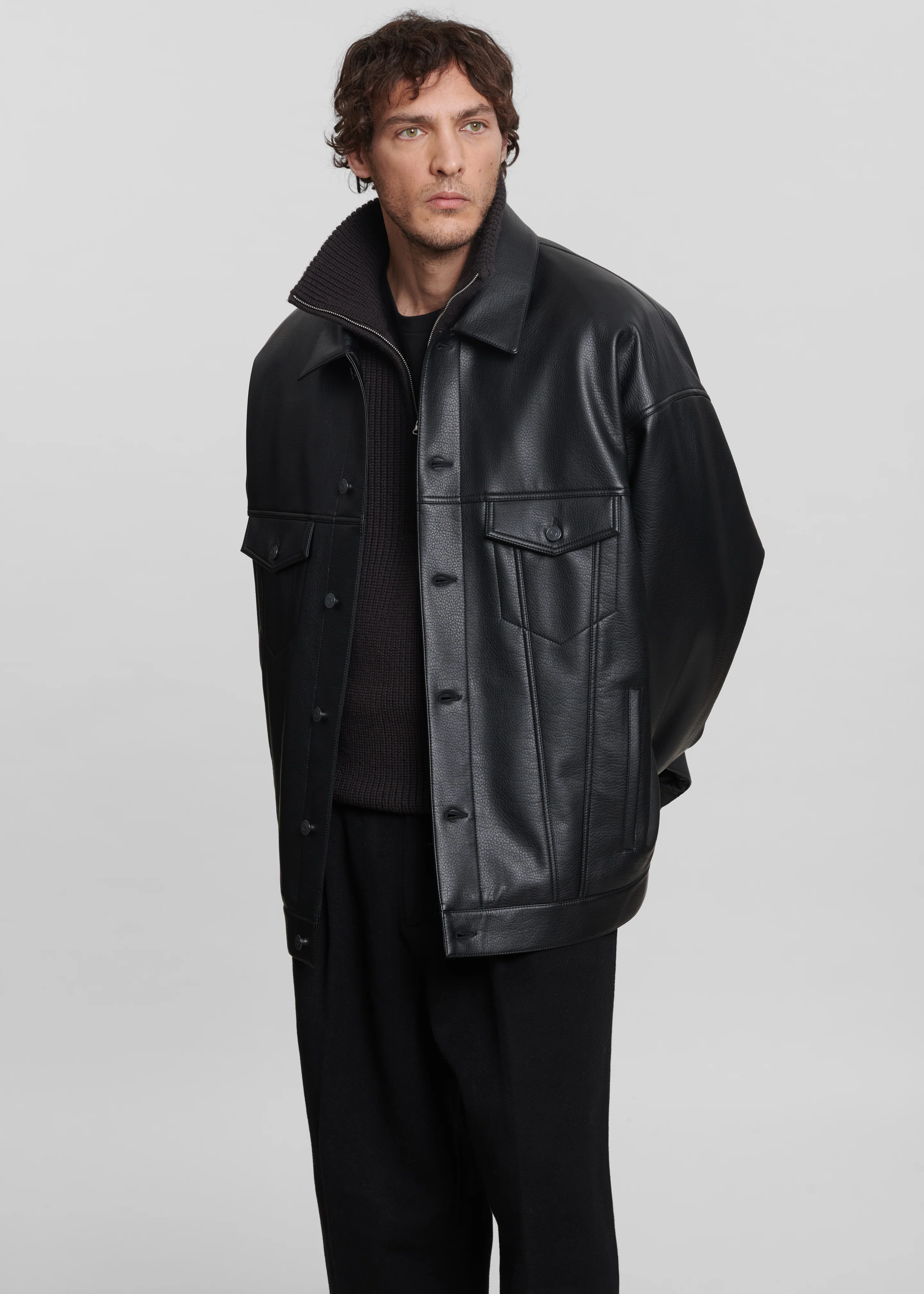 Conan Faux Leather Jacket - Black - Image 13