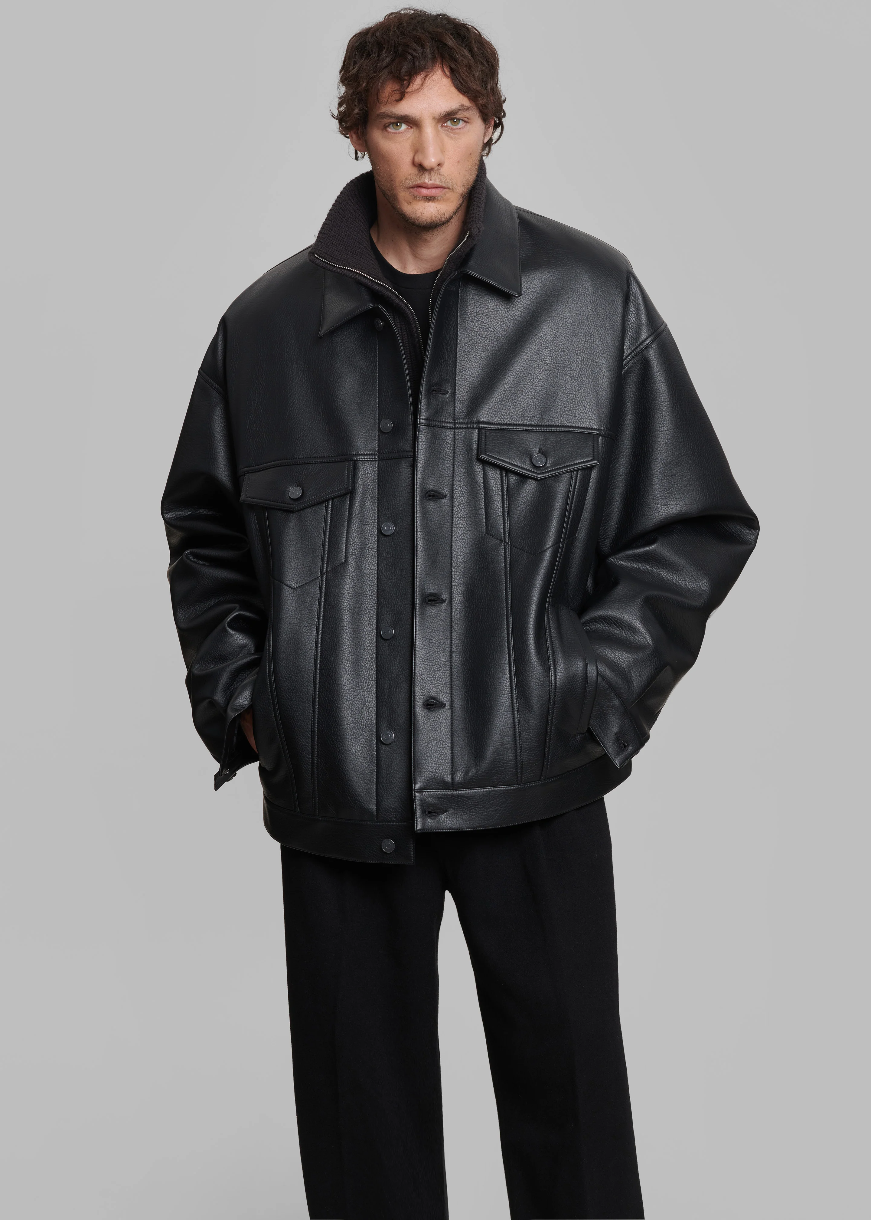 Conan Faux Leather Jacket - Black - Image 14
