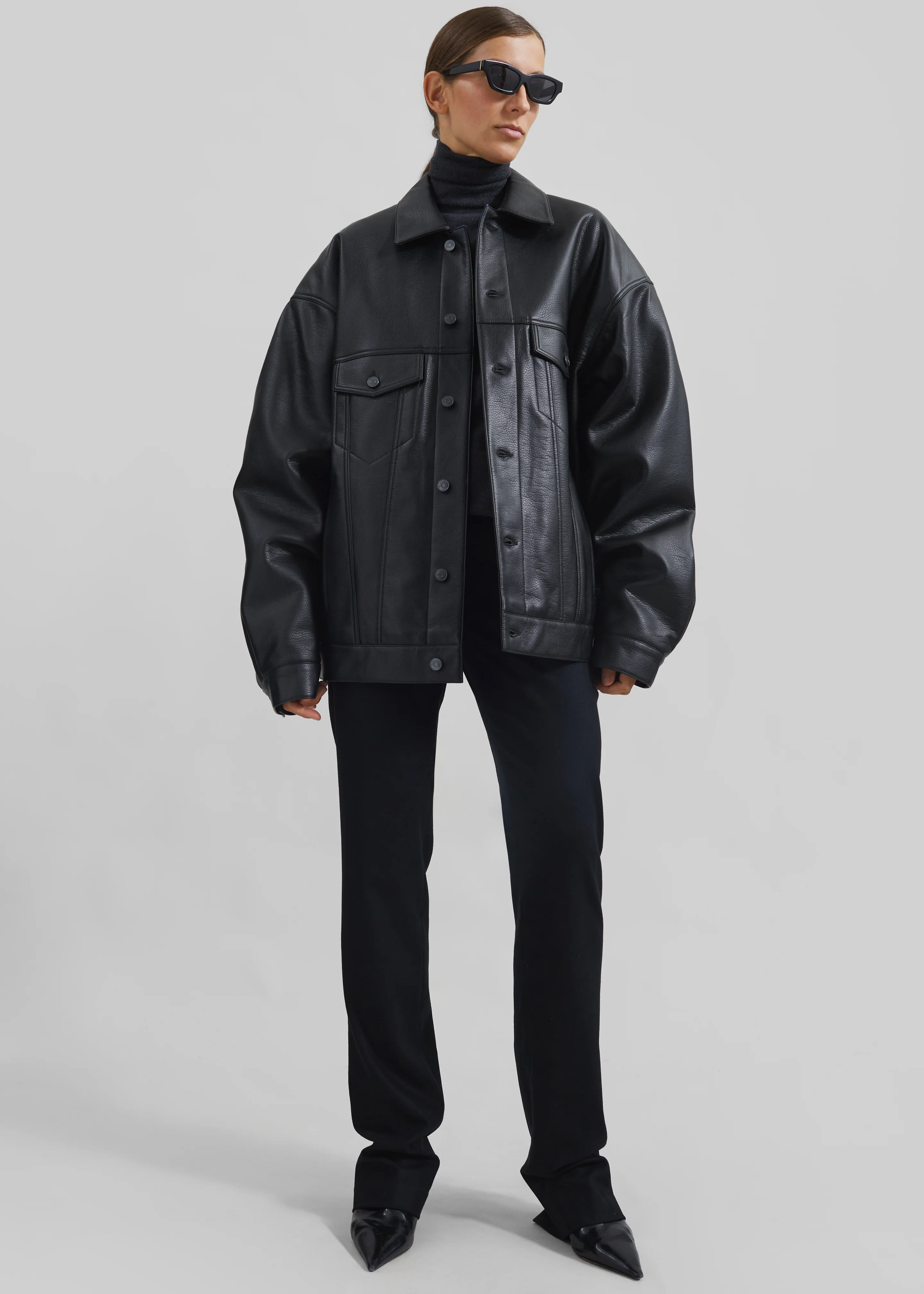 Conan Faux Leather Jacket - Black - Image 3