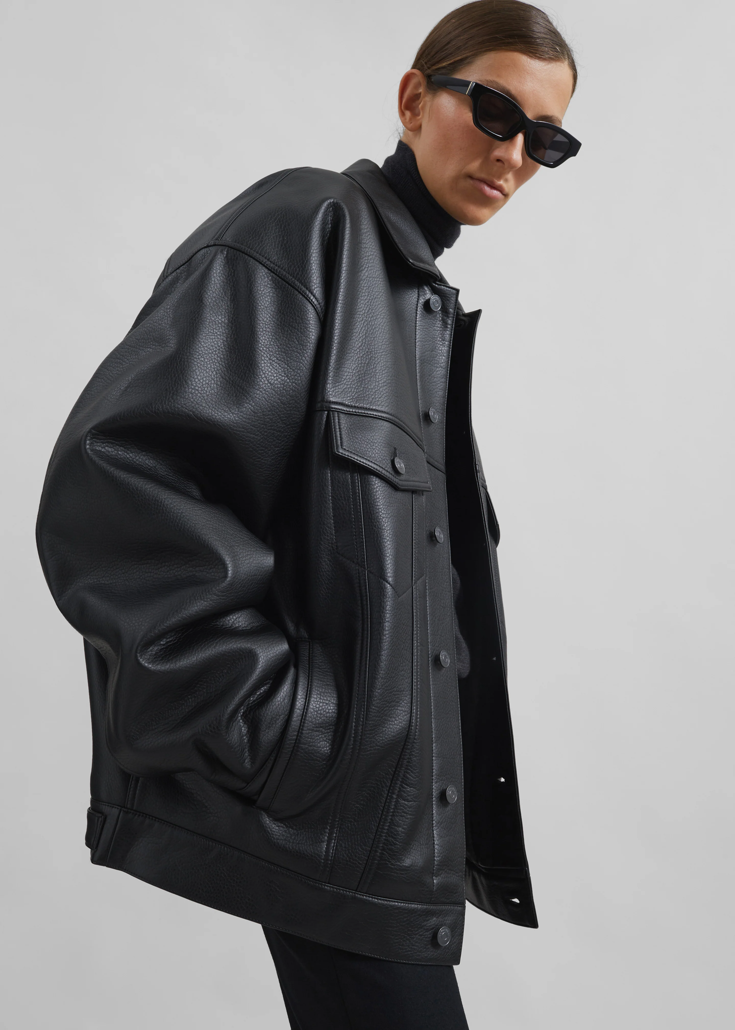 Conan Faux Leather Jacket - Black - Image 7