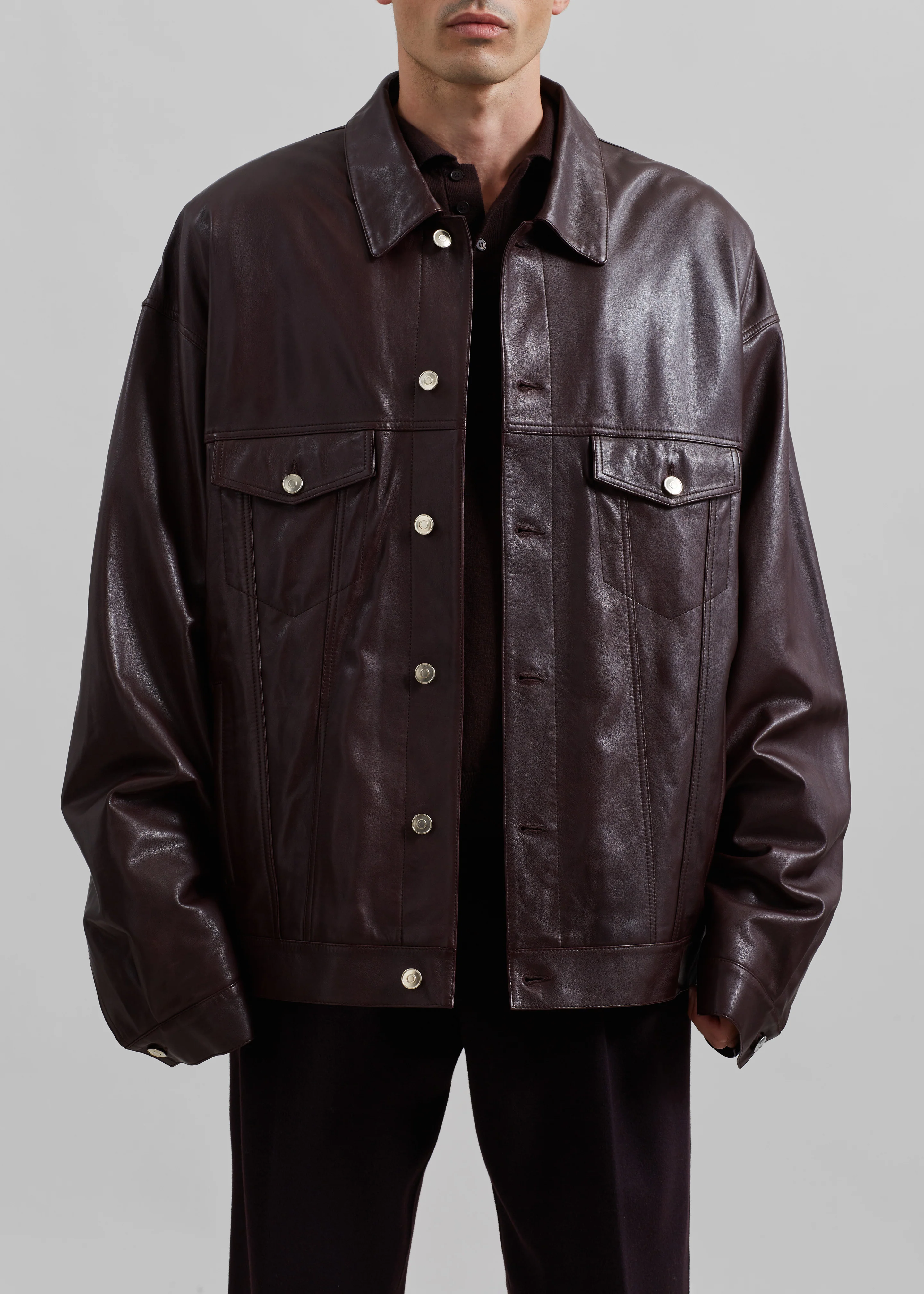 Conan Faux Leather Jacket - Burgundy - Image 2