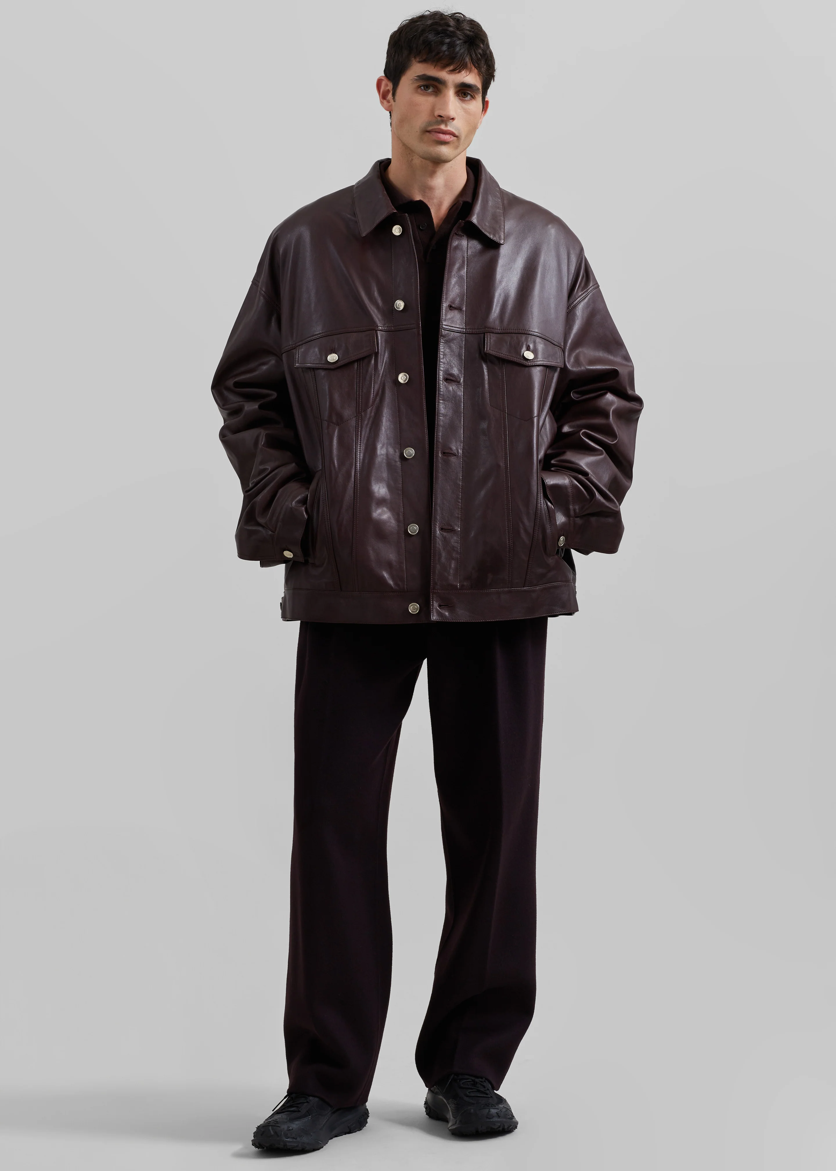 Conan Faux Leather Jacket - Burgundy - Image 3