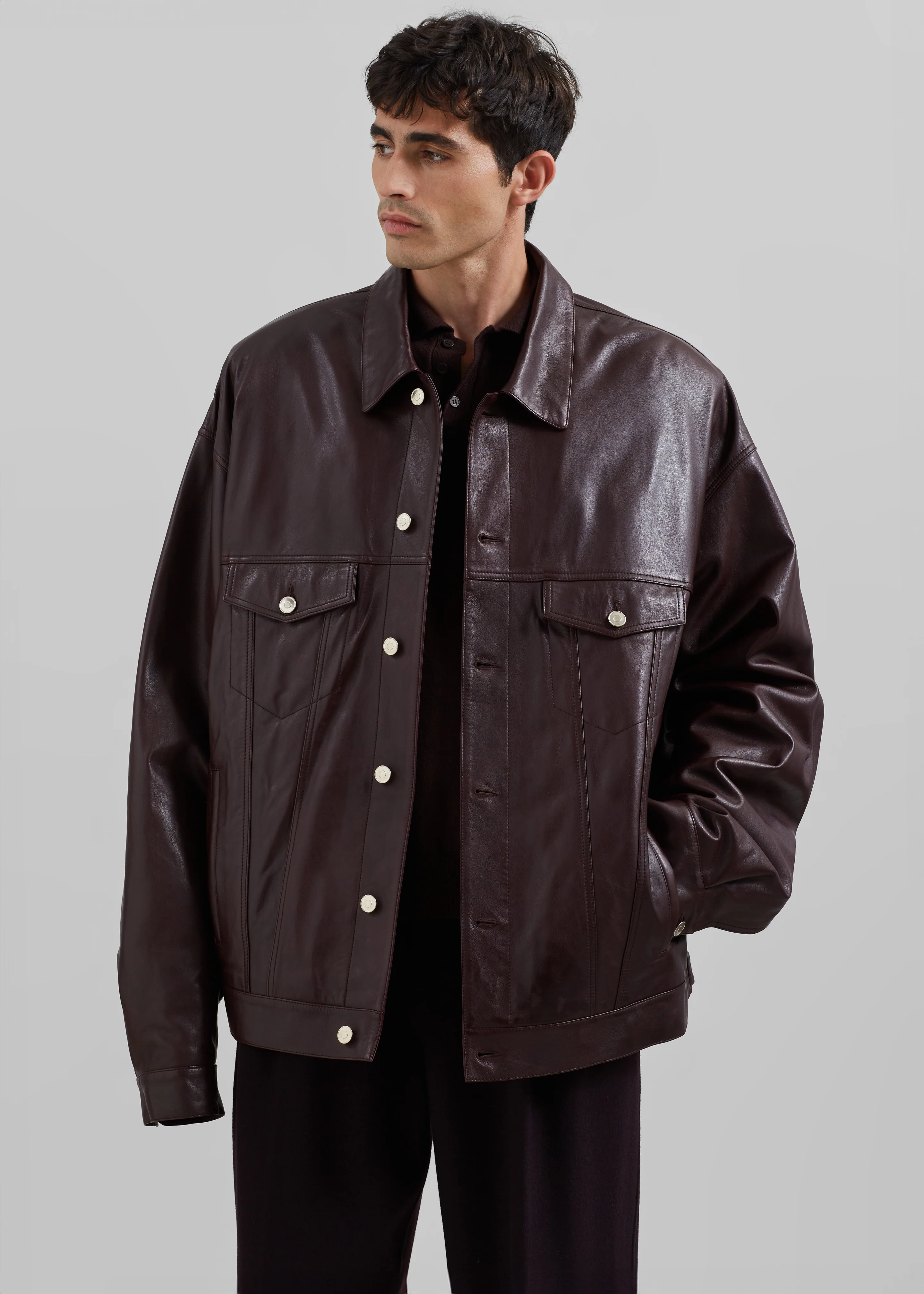 Conan Faux Leather Jacket - Burgundy - Image 5