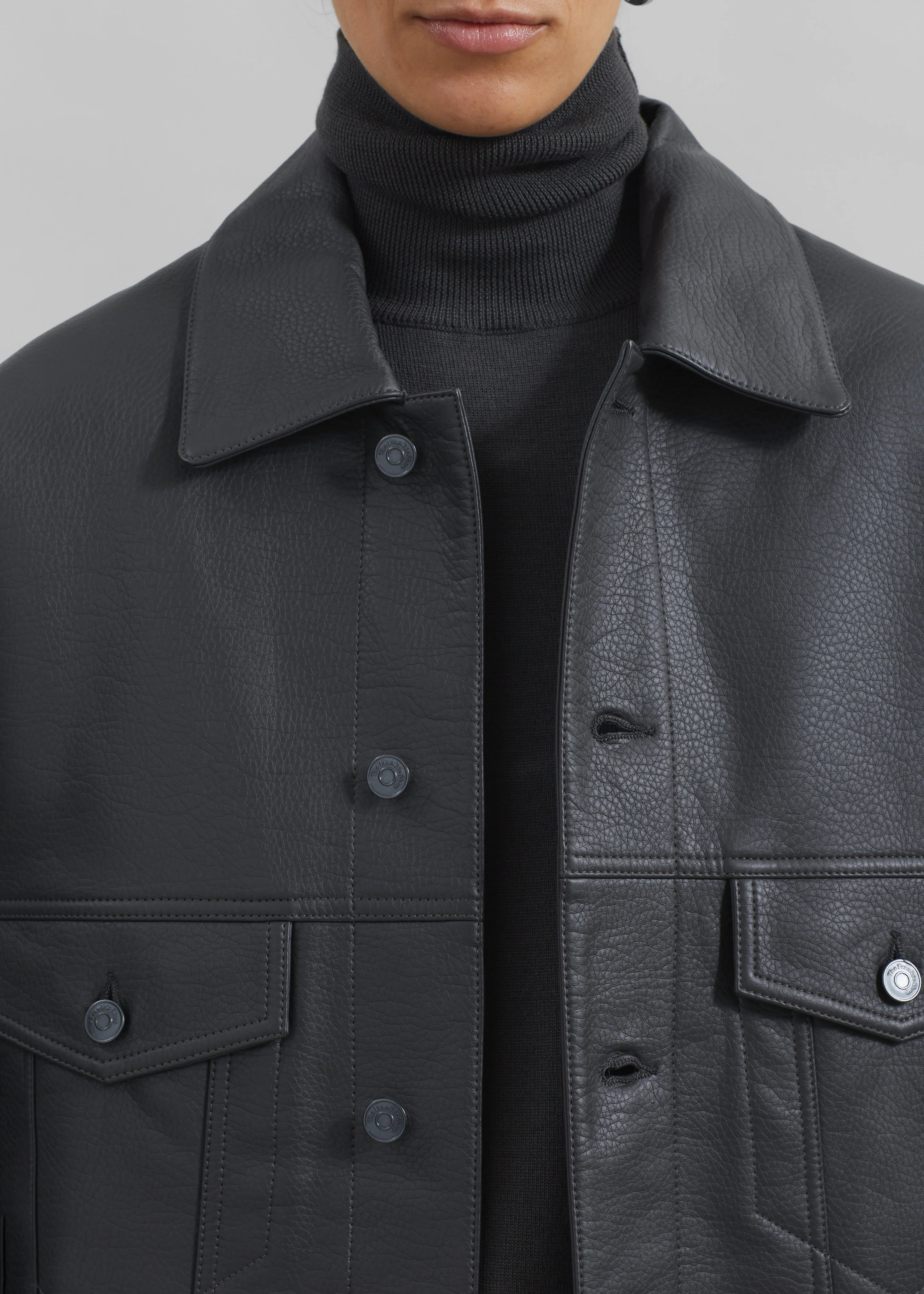 Conan Faux Leather Jacket - Dark Grey - Image 3
