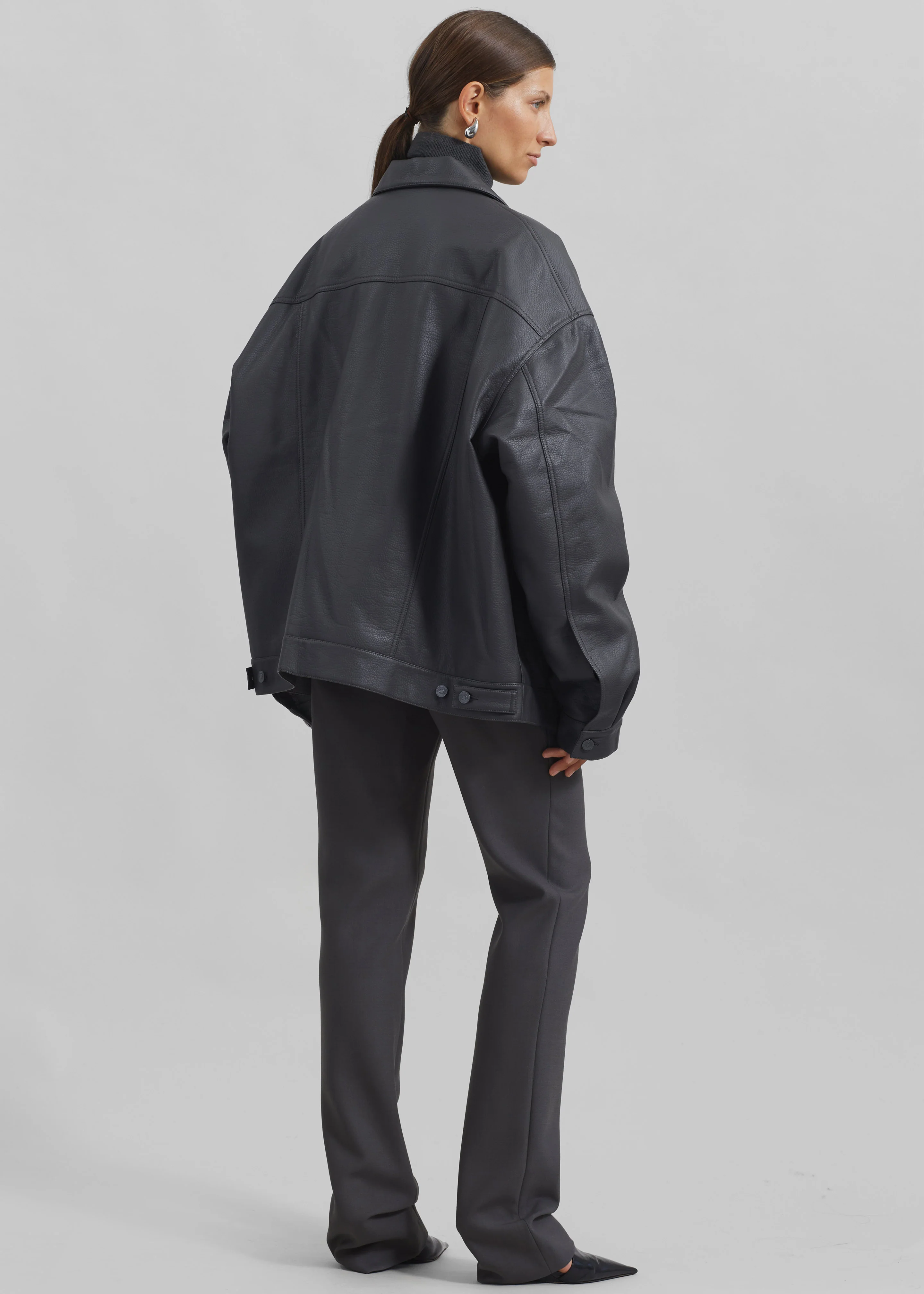 Conan Faux Leather Jacket - Dark Grey - Image 5