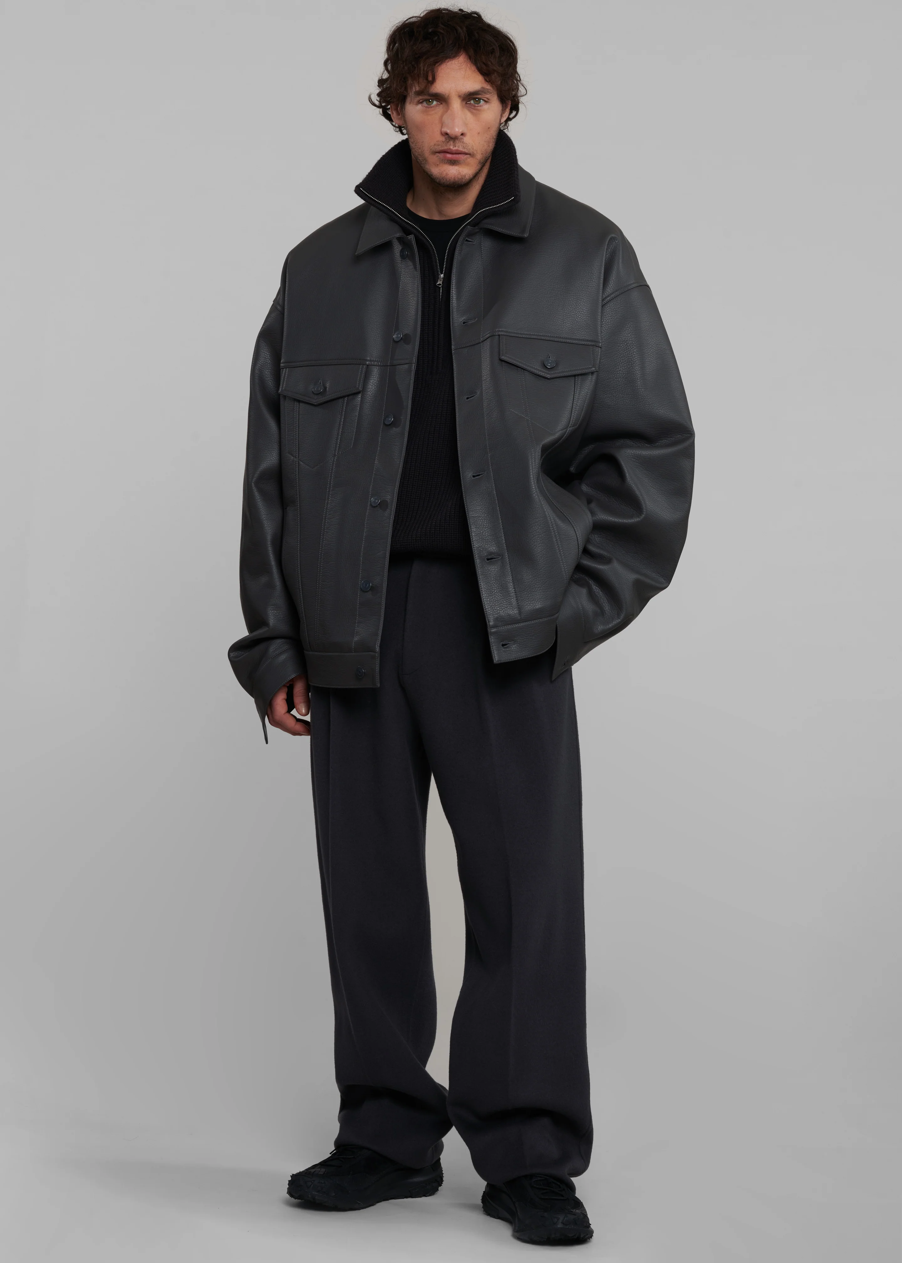 Conan Faux Leather Jacket - Dark Grey - Image 8