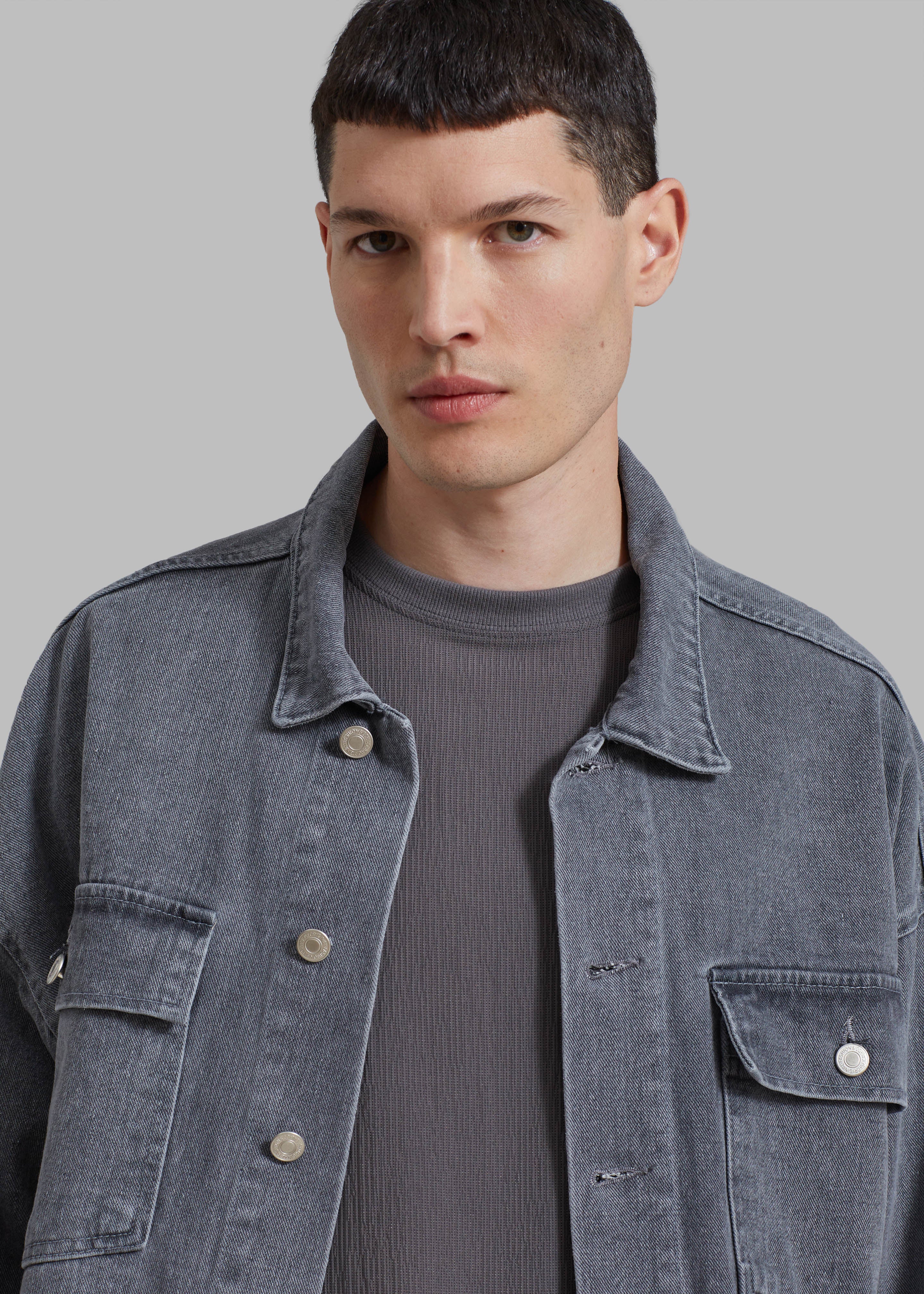 Connor Oversized Denim Jacket - Grey Wash - Image 4