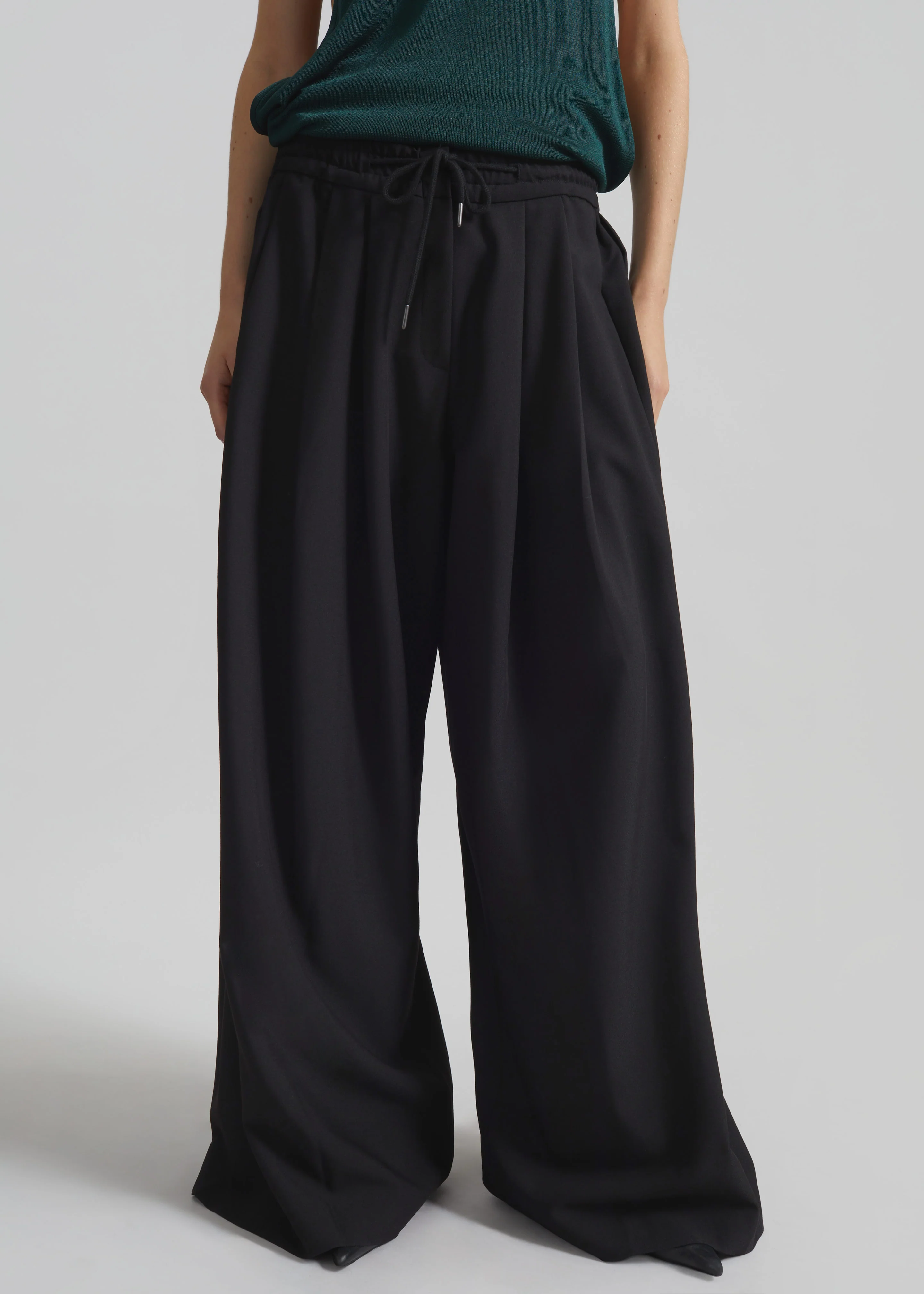 Corlen Pleated Wide Pants - Black - Image 3