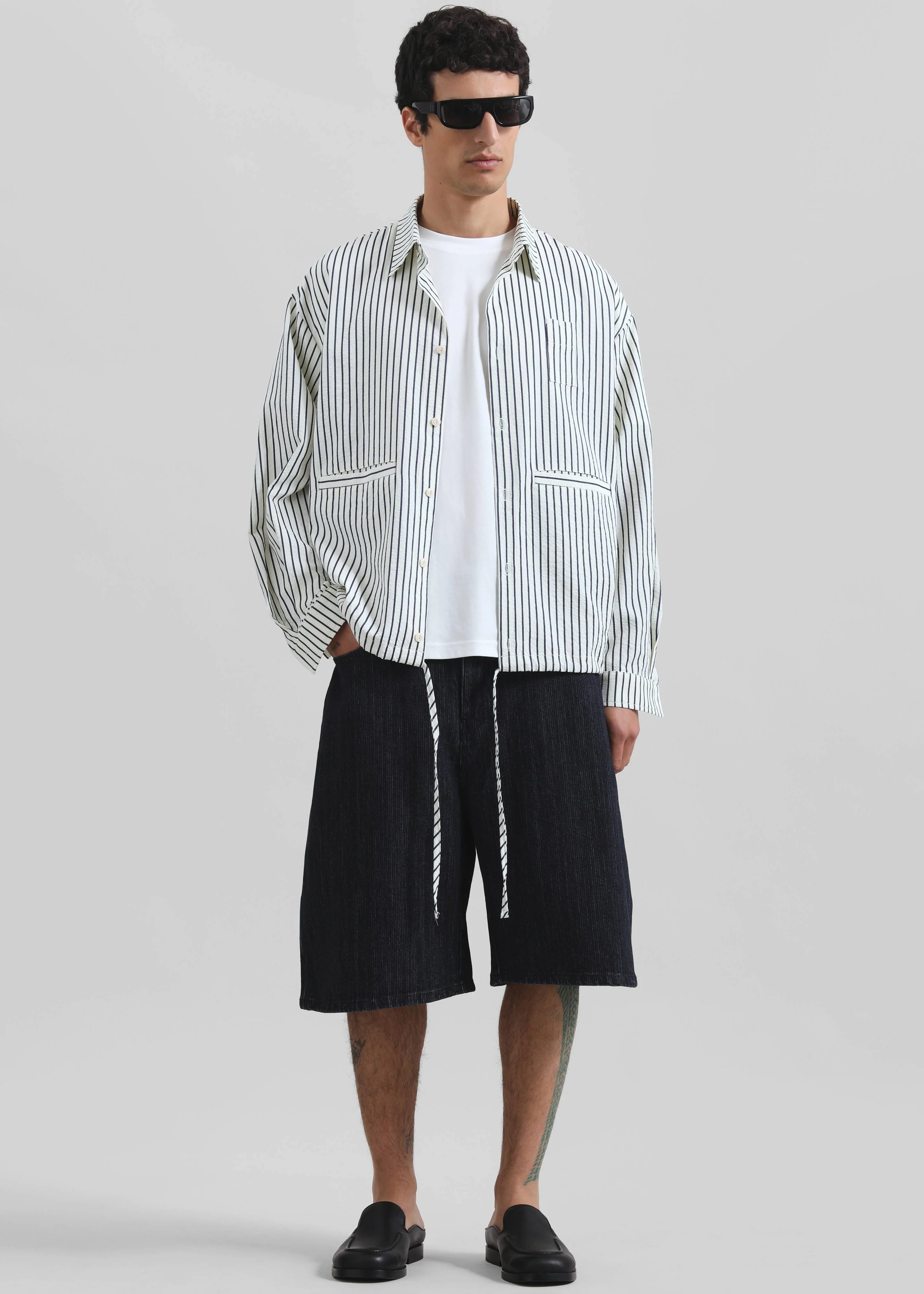 Corwin Shirt Jacket - White/Navy Stripe