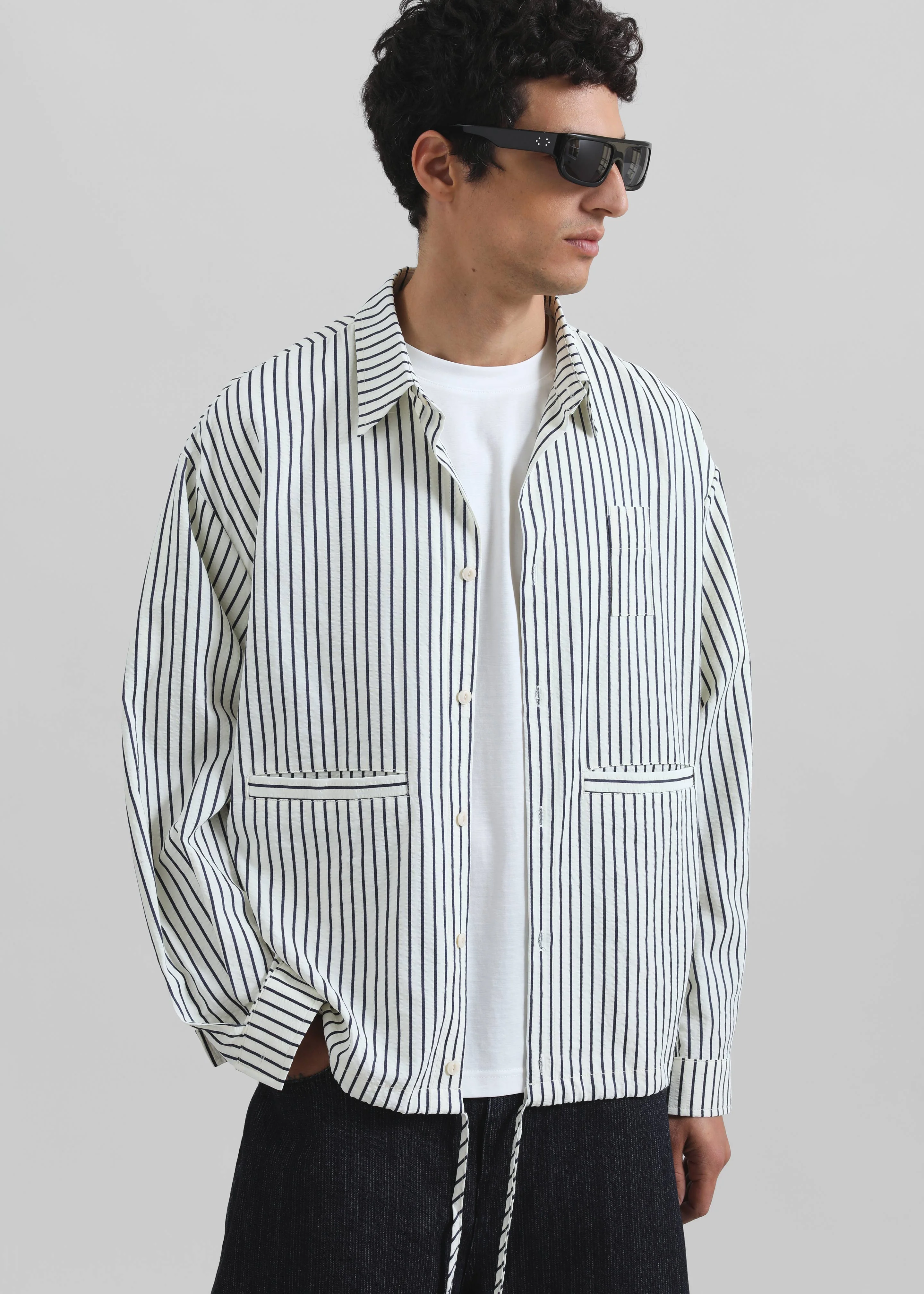Corwin Shirt Jacket - White/Navy Stripe - Image 2