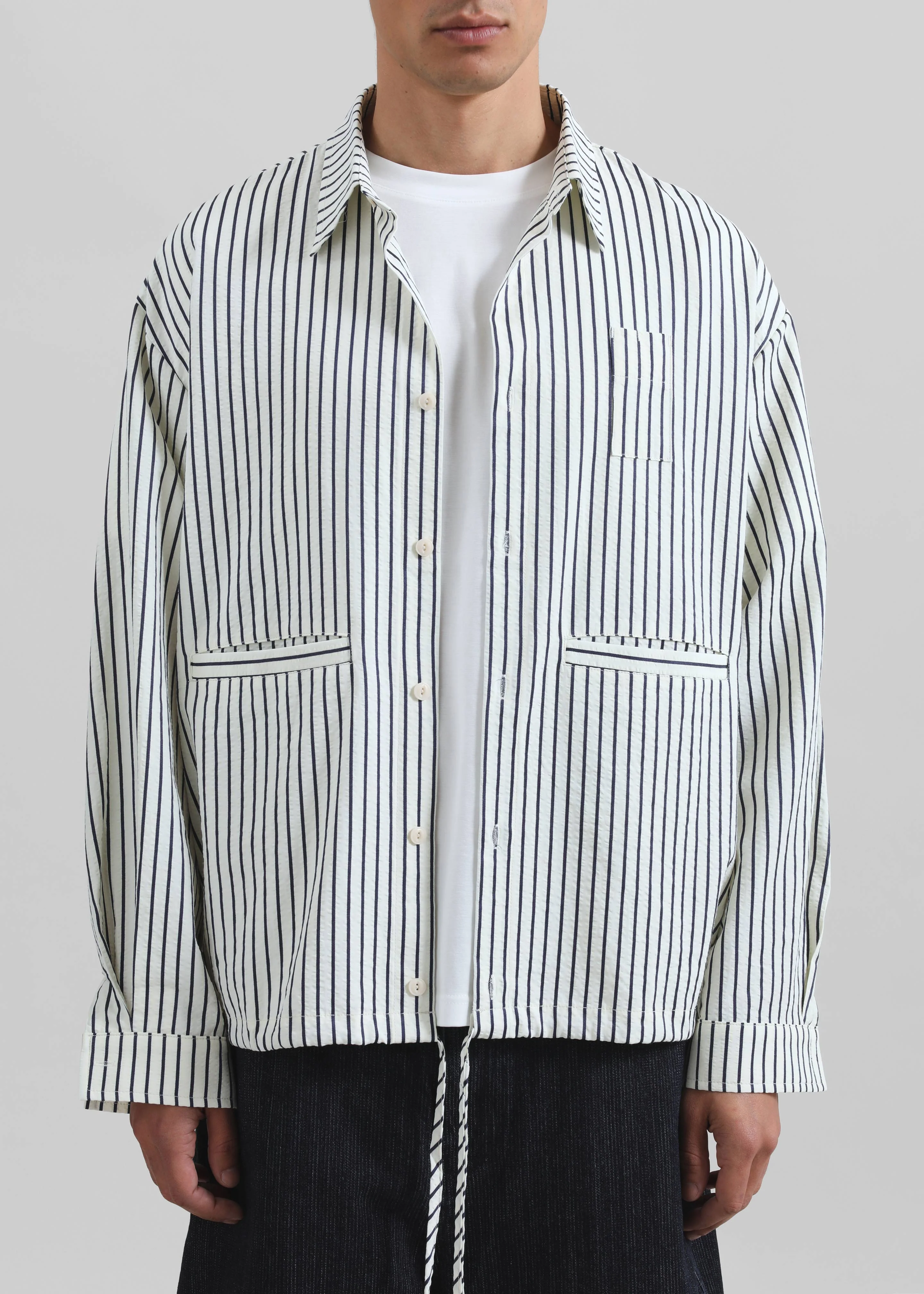 Corwin Shirt Jacket - White/Navy Stripe - Image 3