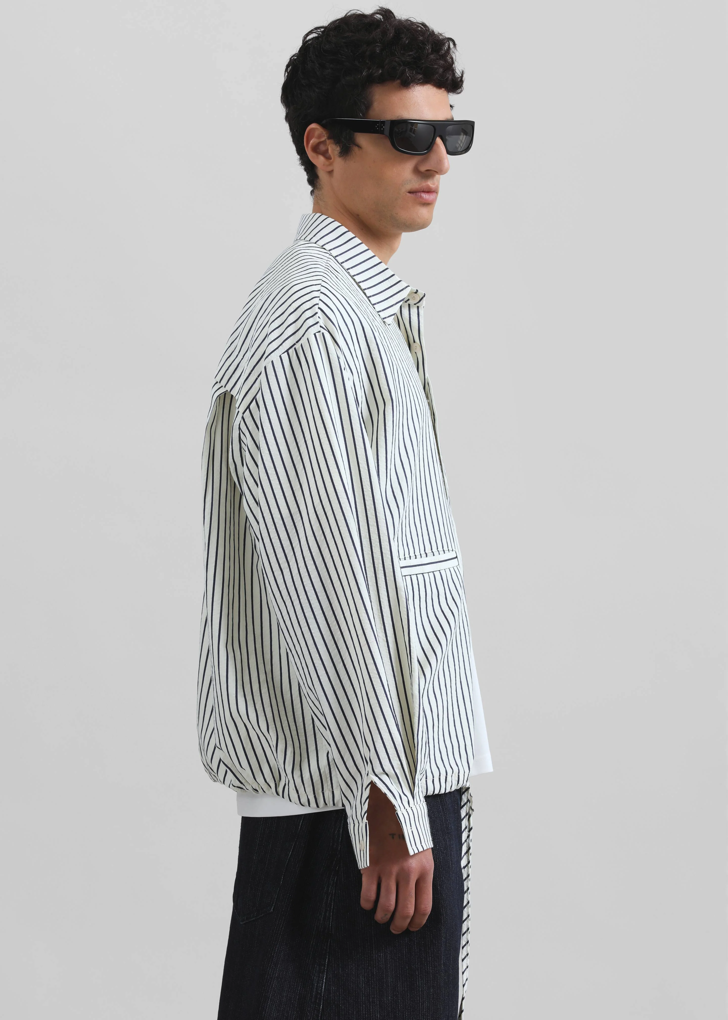 Corwin Shirt Jacket - White/Navy Stripe - Image 4