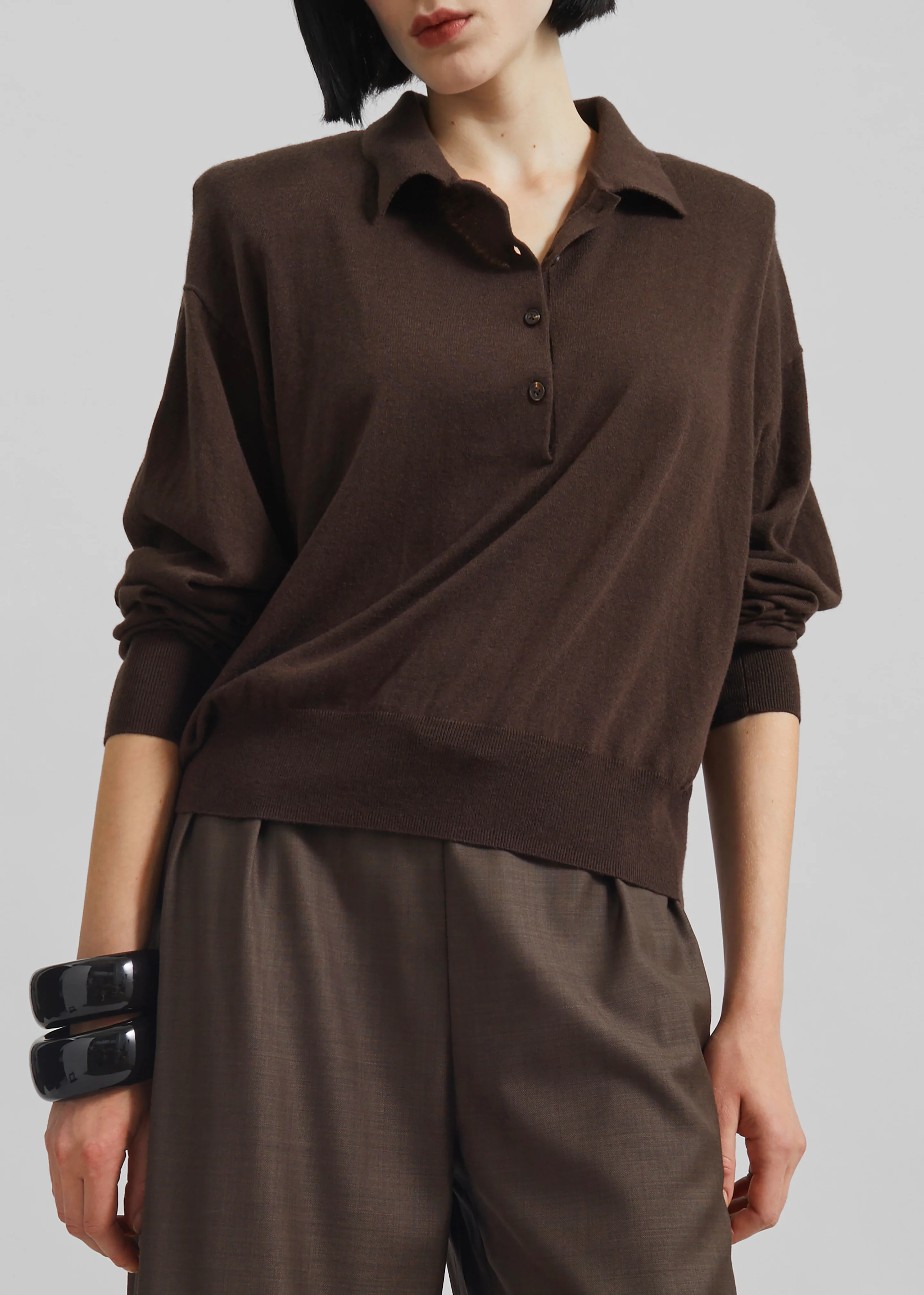 Croydon Padded Knit Polo - Brown - Image 4