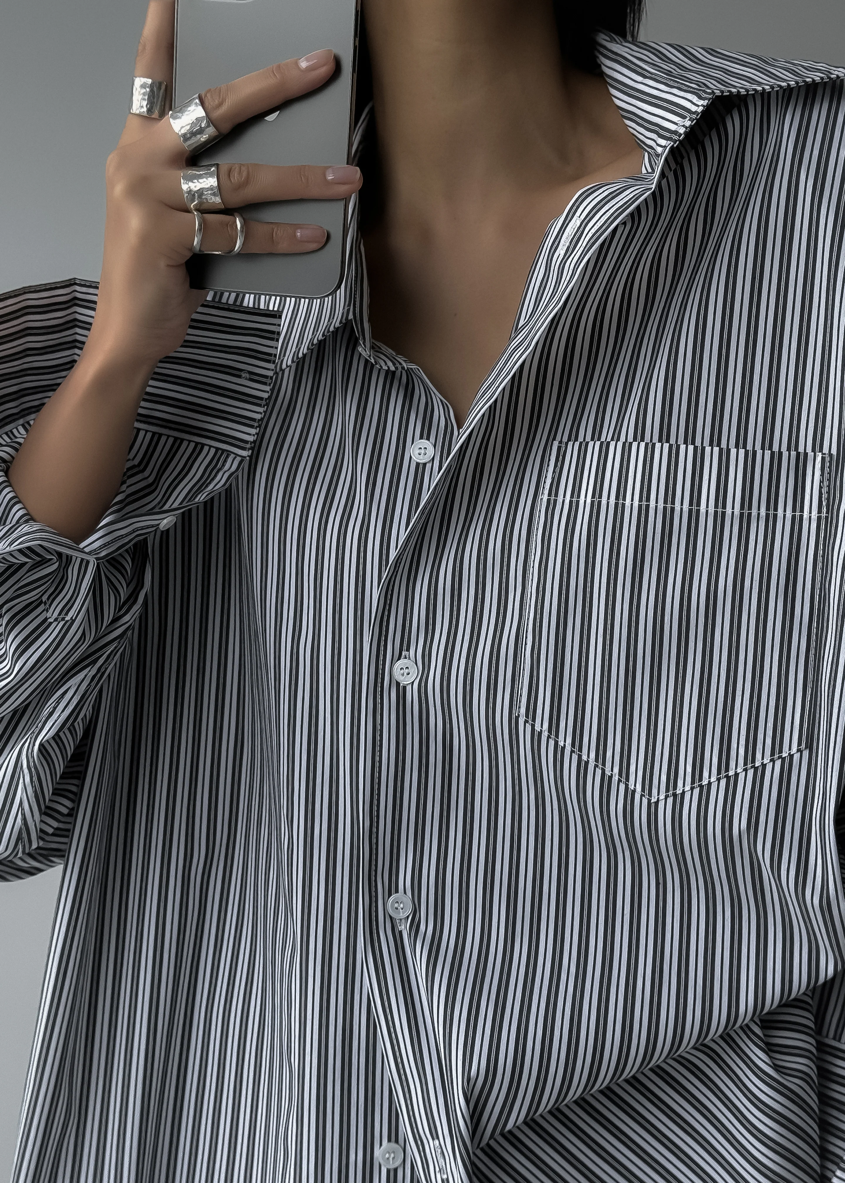 Cyrus Button Up Shirt - Black/White Stripe - Image 4