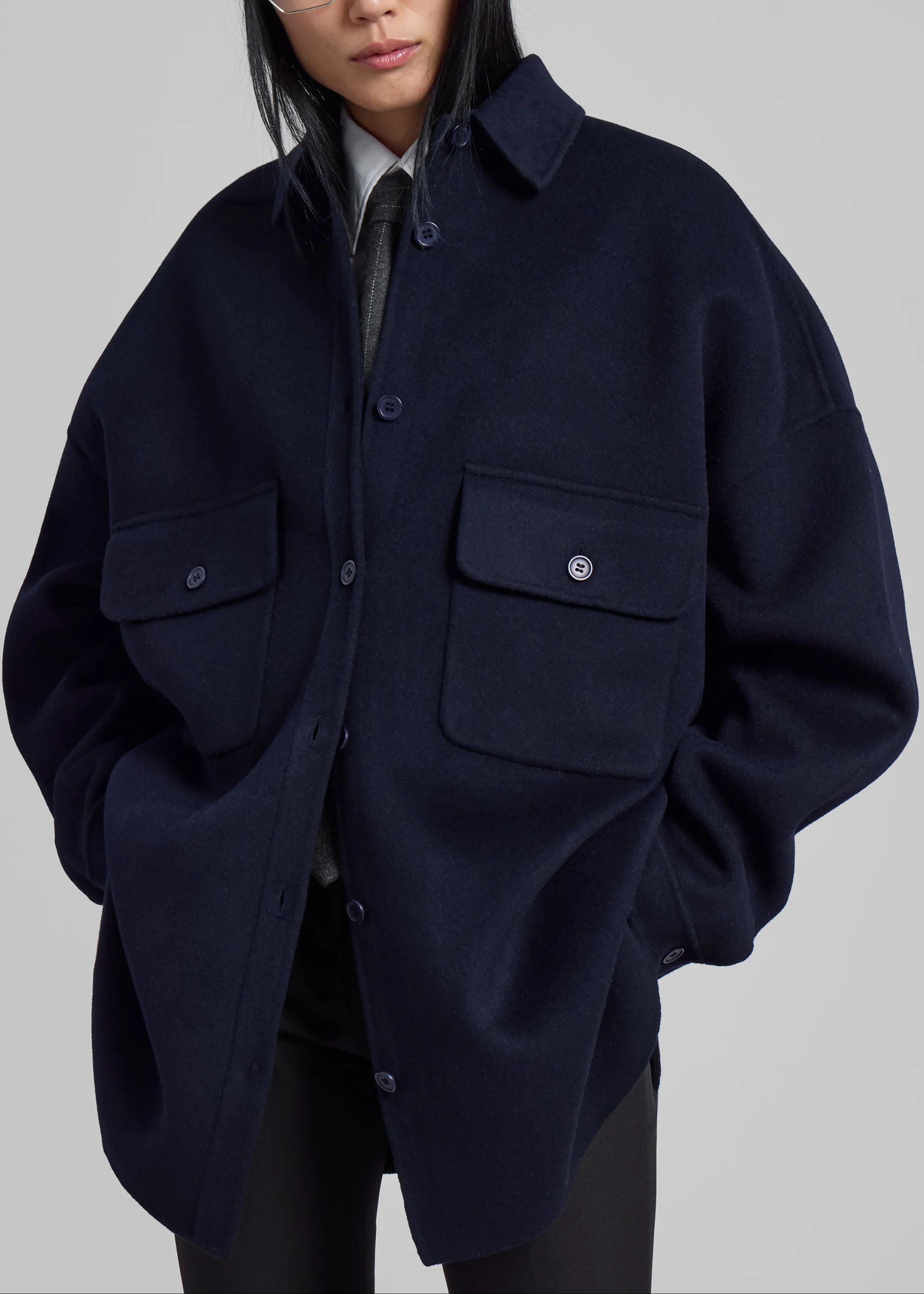 Dallas Wool Overshirt - Navy - Image 4