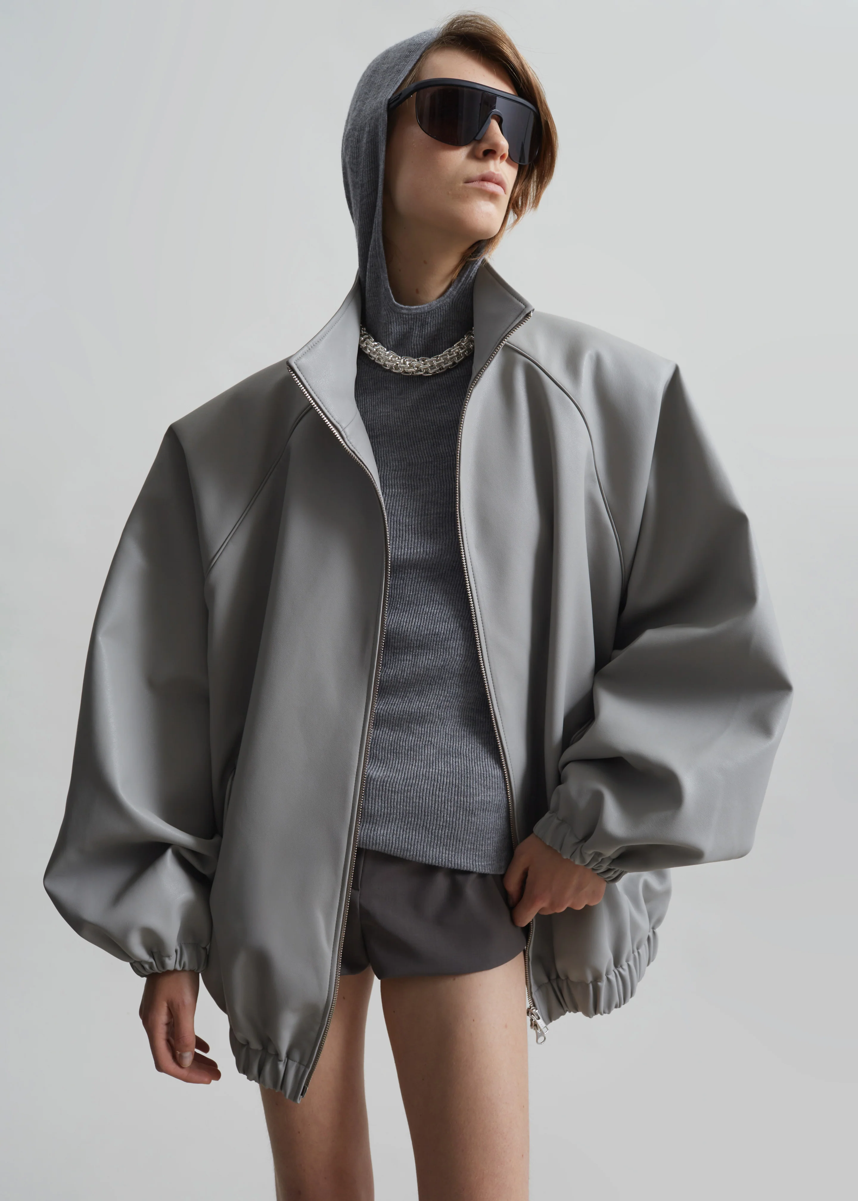 Danae Hooded Knit Top - Grey - Image 10