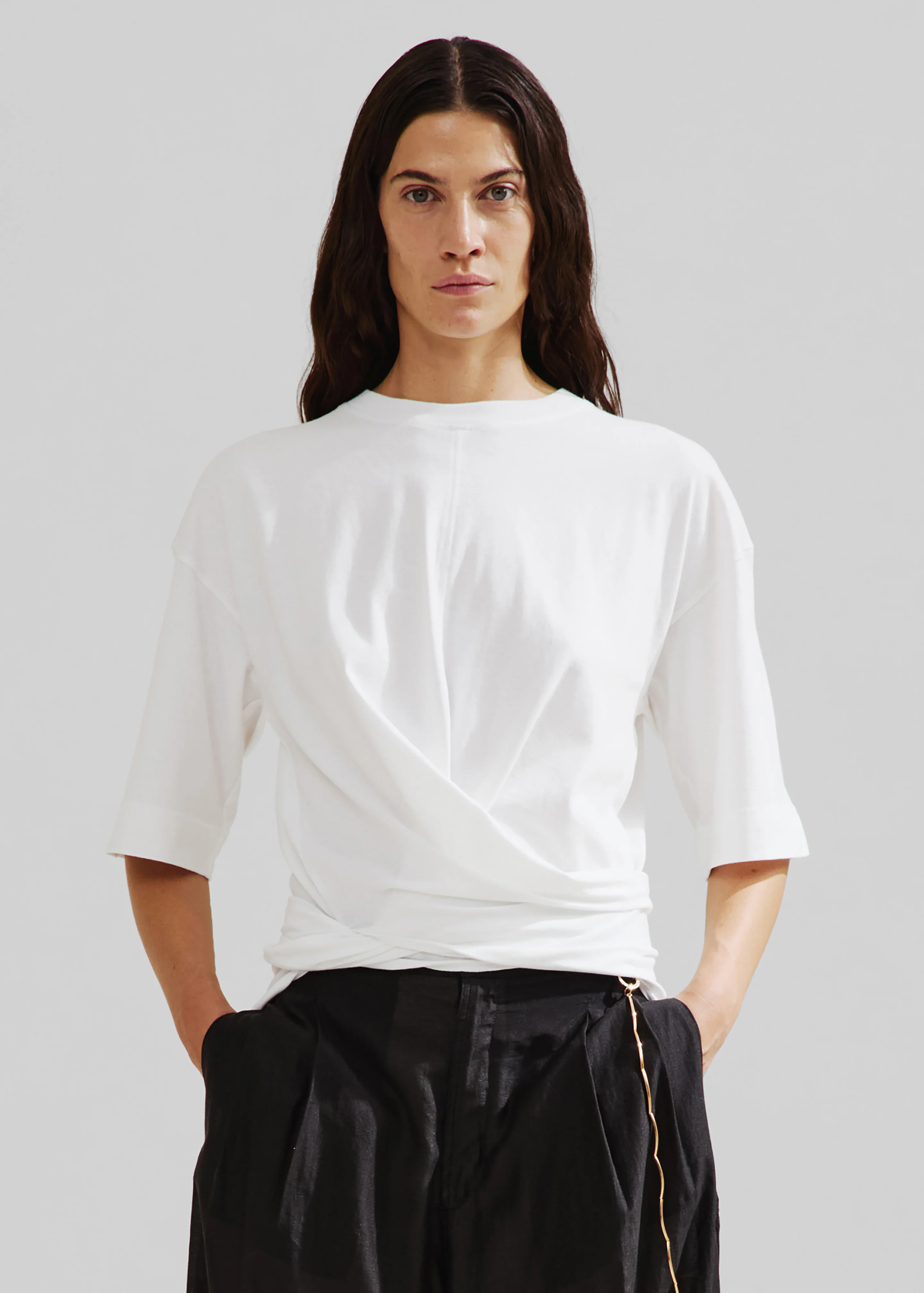 Darkpark Gia Oversized Long Tee With Splits - White - Image 3