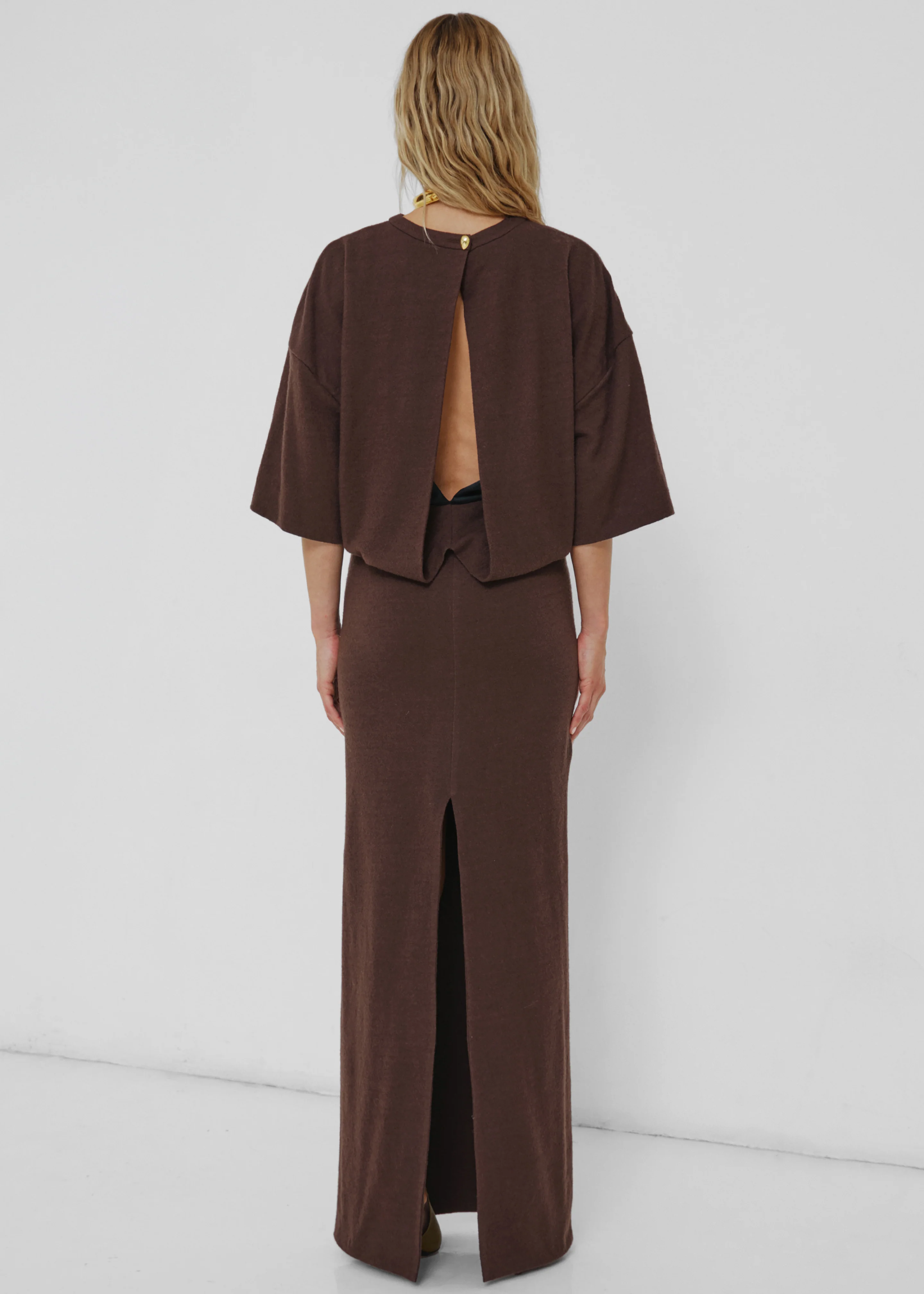 Darkpark Marlin Open Back Wool Dress - Dark Brown - Image 4