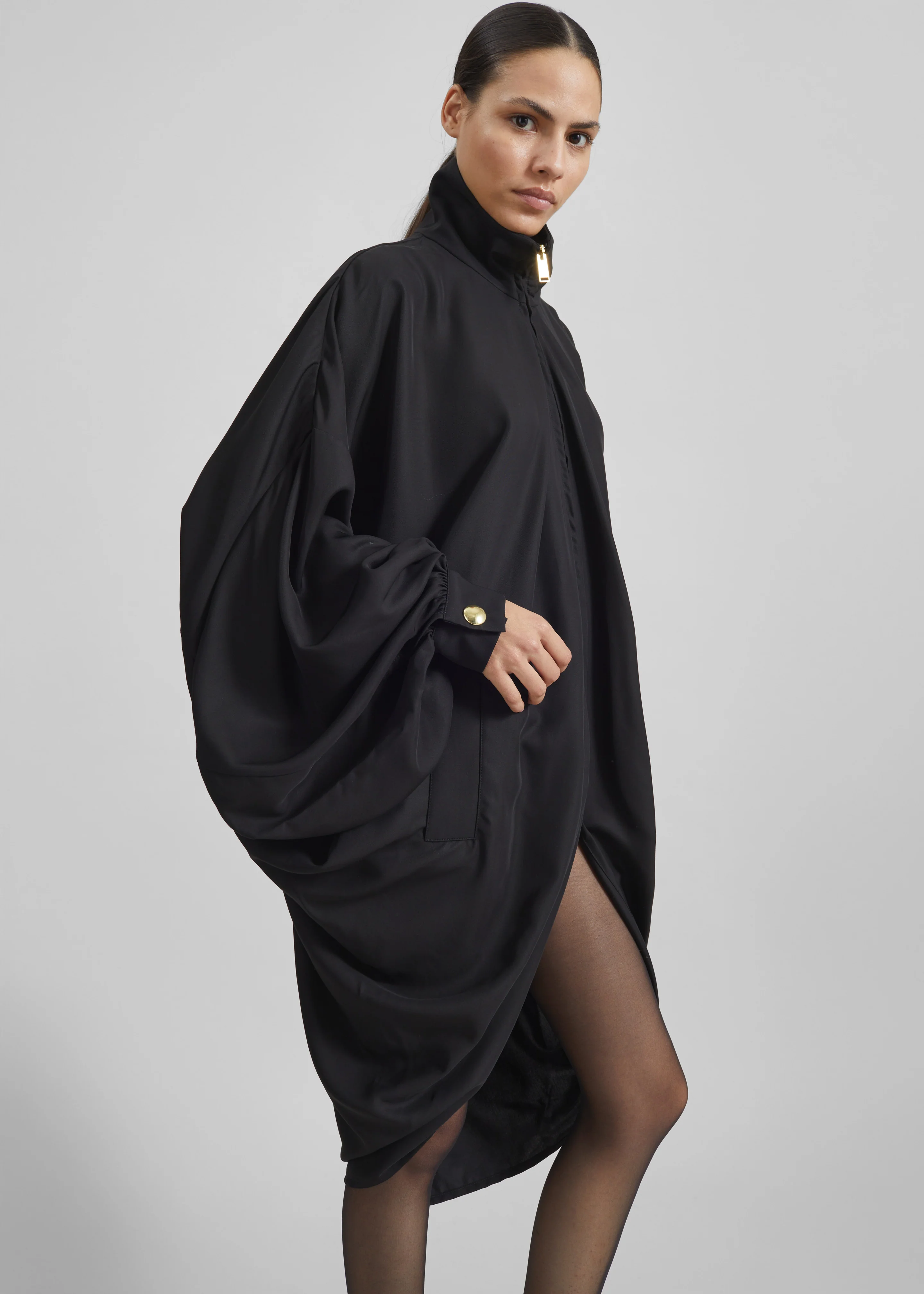 Darkpark Norma Draped Sleeves Bomber Jacket - Black - Image 3