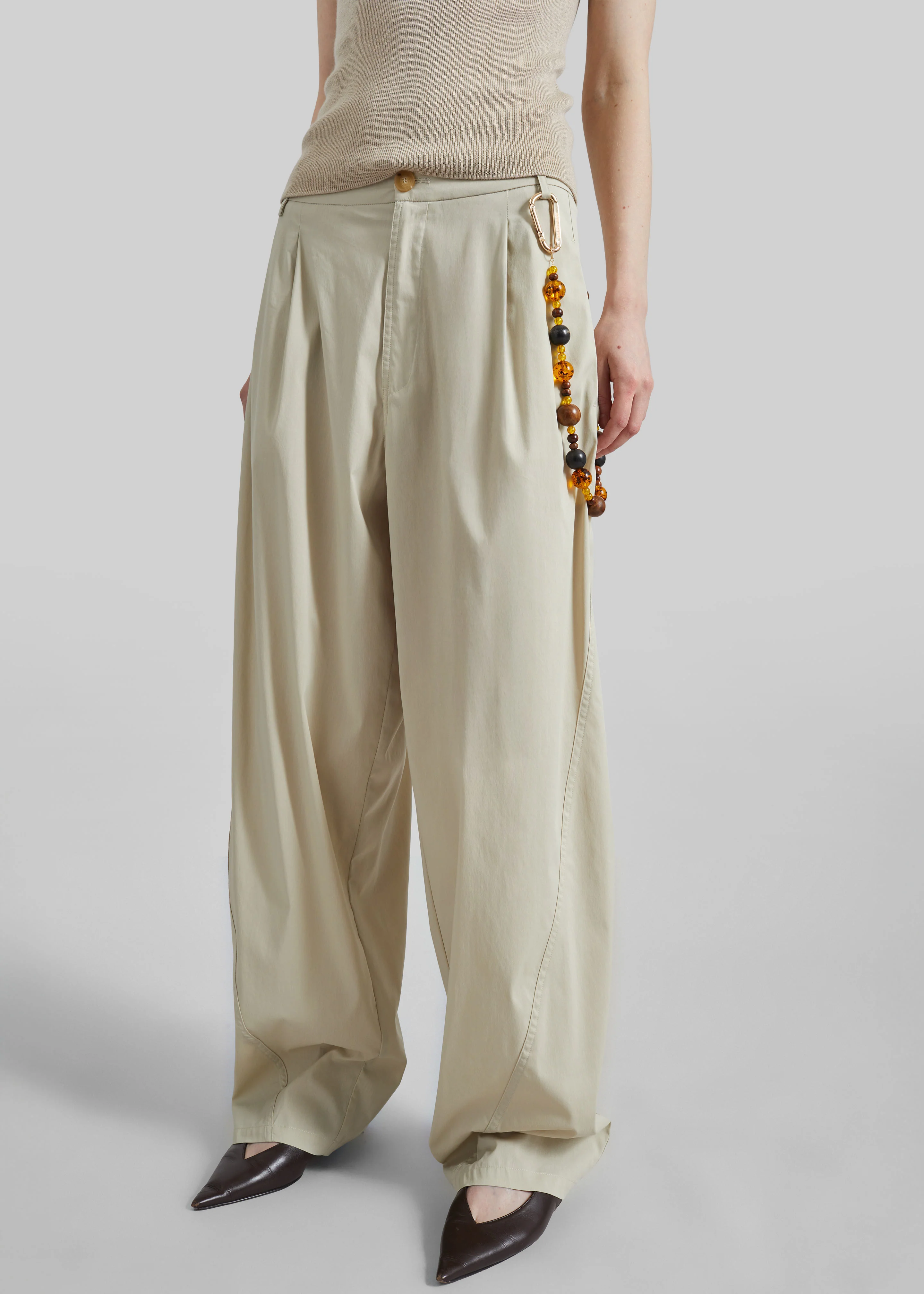 Darkpark Phebe Light Cotton Popeline Wide-Leg Pants - Beige - Image 2