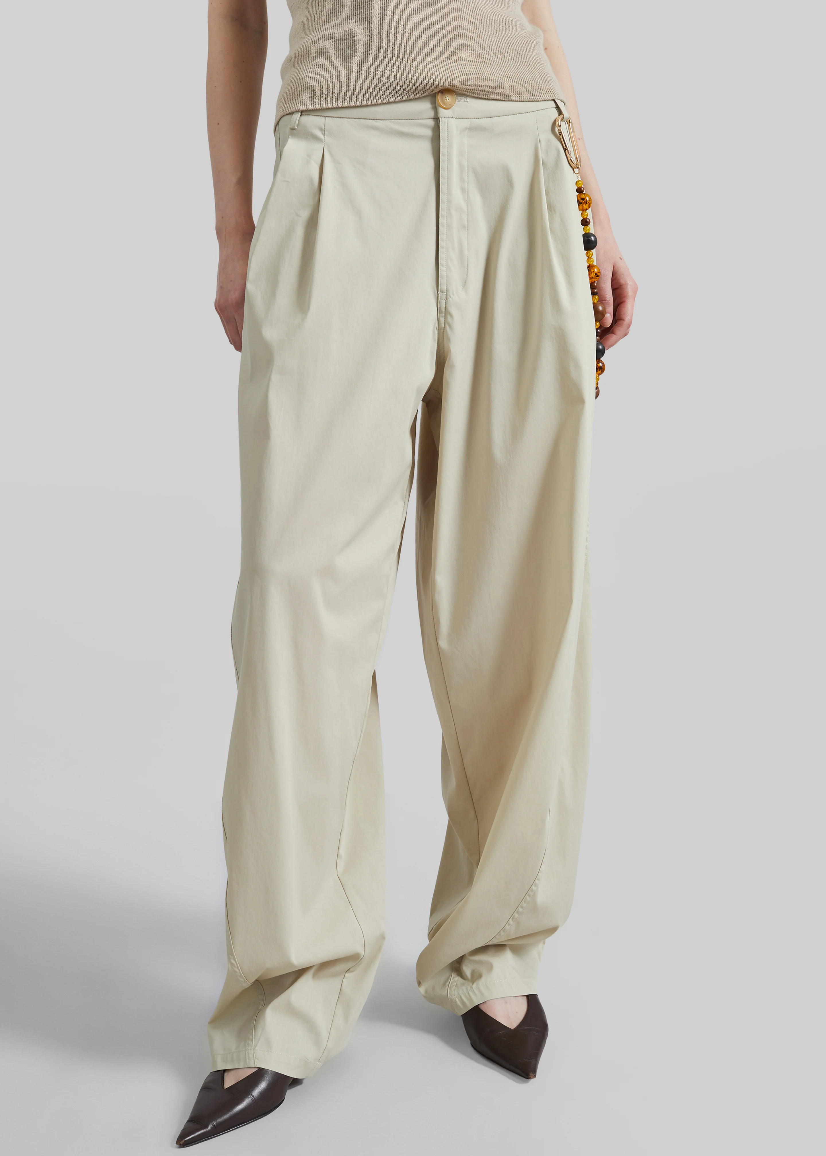 Darkpark Phebe Light Cotton Popeline Wide-Leg Pants - Beige - Image 4