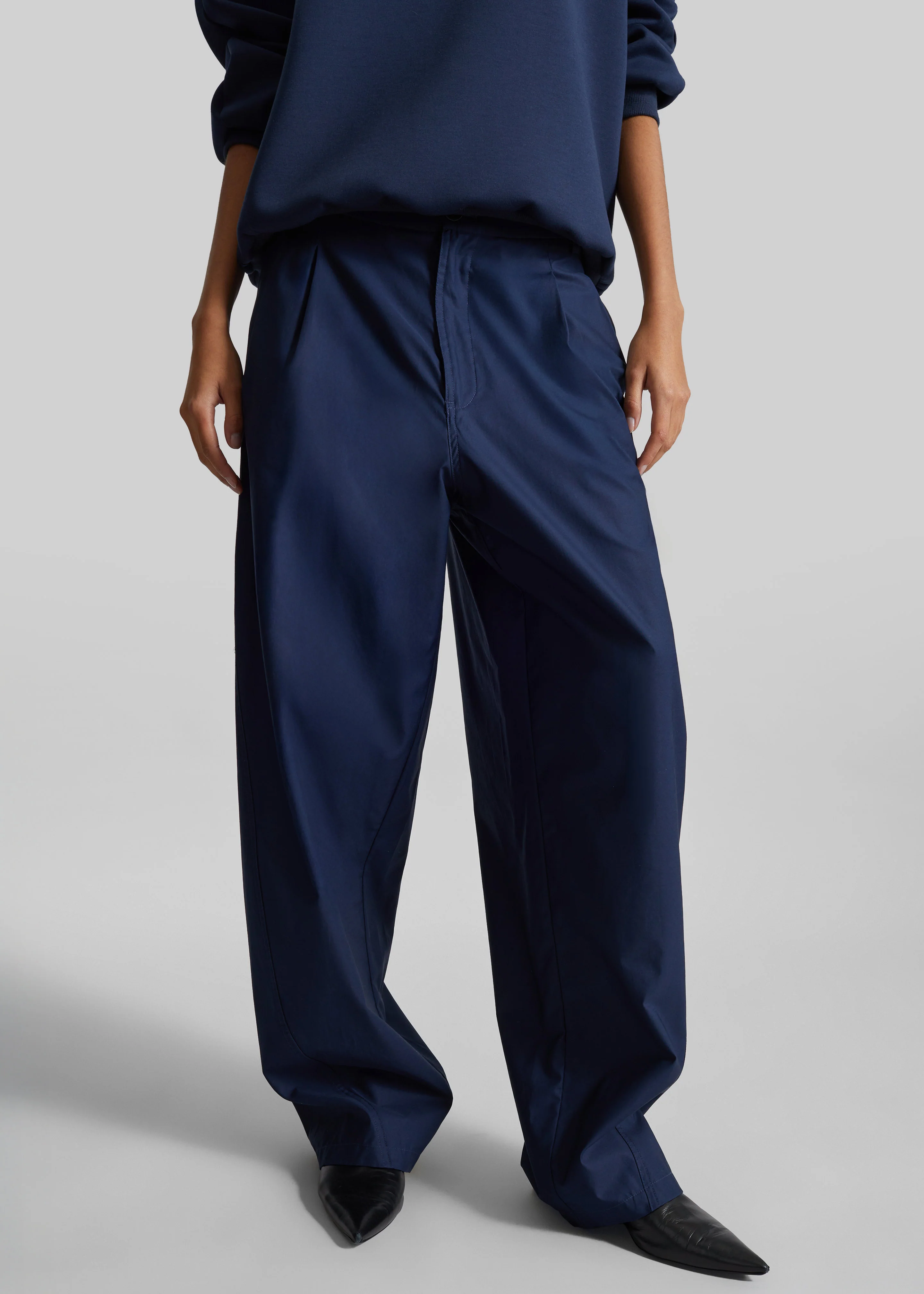 Darkpark Phebe Light Cotton Popeline Wide-Leg Pants - Blue Navy - Image 2