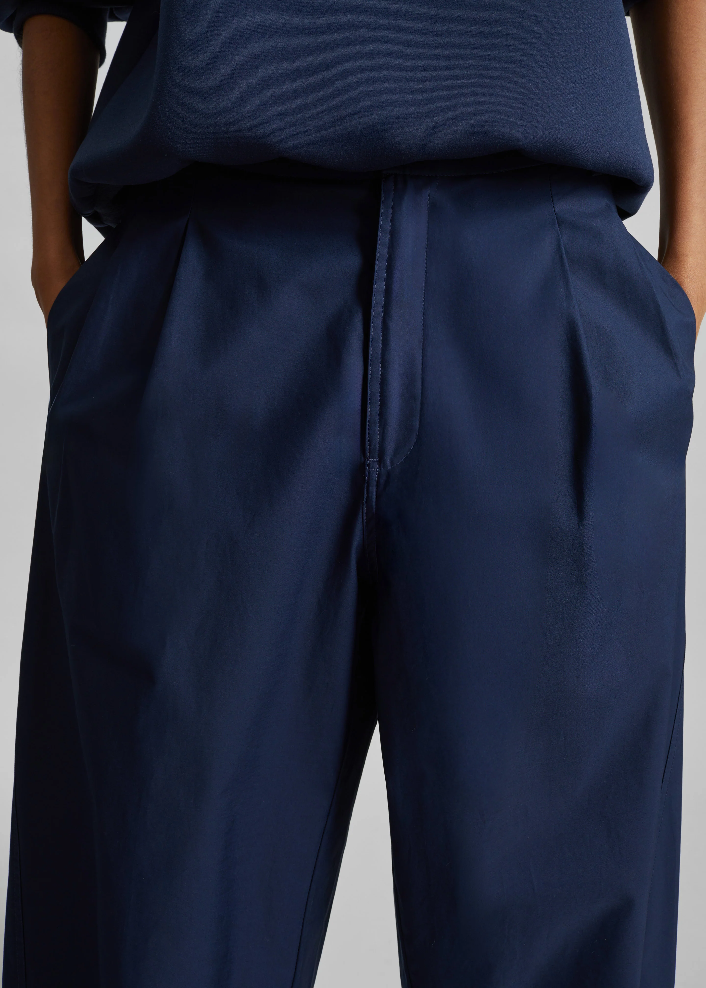 Darkpark Phebe Light Cotton Popeline Wide-Leg Pants - Blue Navy - Image 3