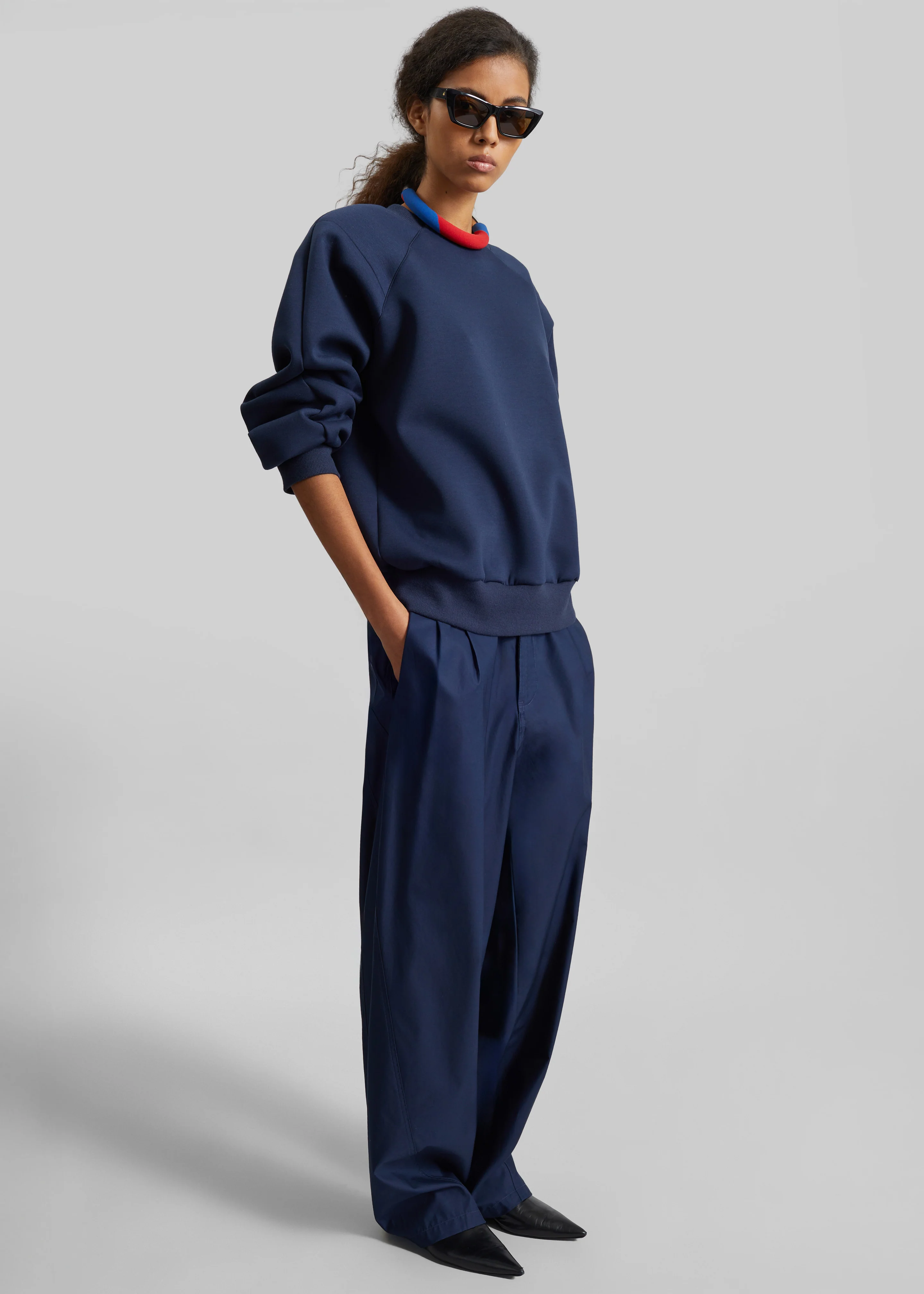 Darkpark Phebe Light Cotton Popeline Wide-Leg Pants - Blue Navy - Image 4