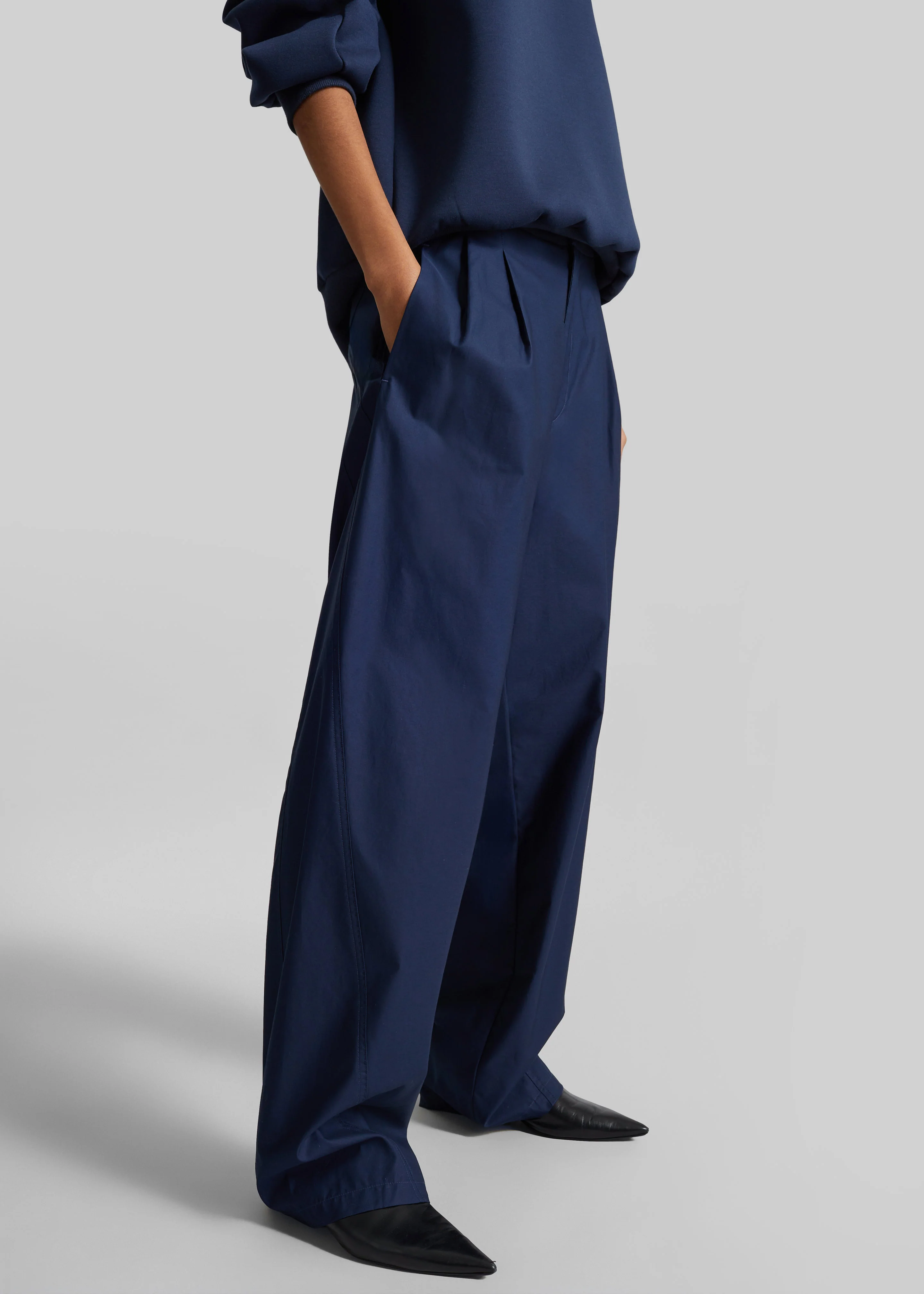 Darkpark Phebe Light Cotton Popeline Wide-Leg Pants - Blue Navy - Image 5