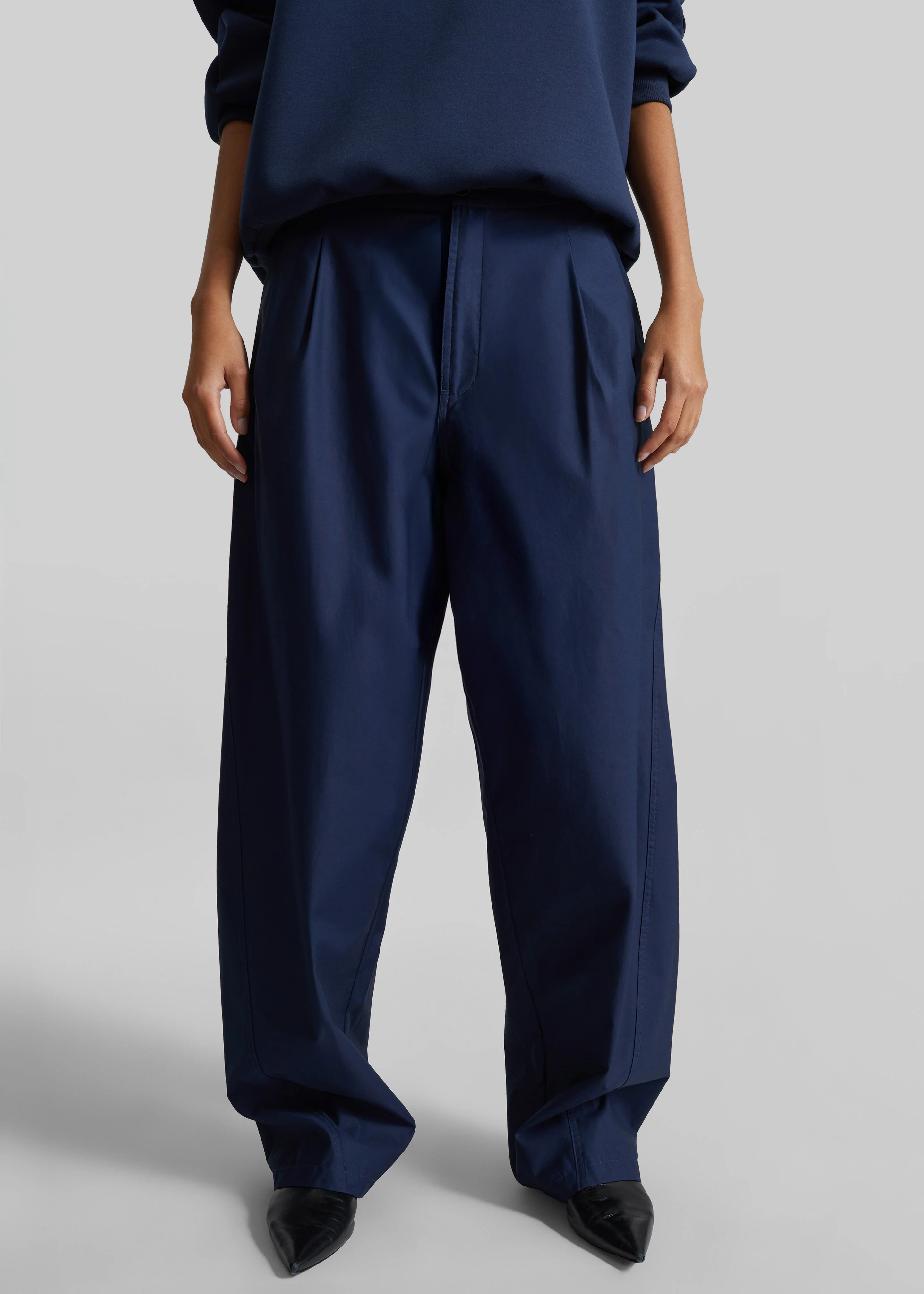 Darkpark Phebe Light Cotton Popeline Wide-Leg Pants - Blue Navy - Image 6