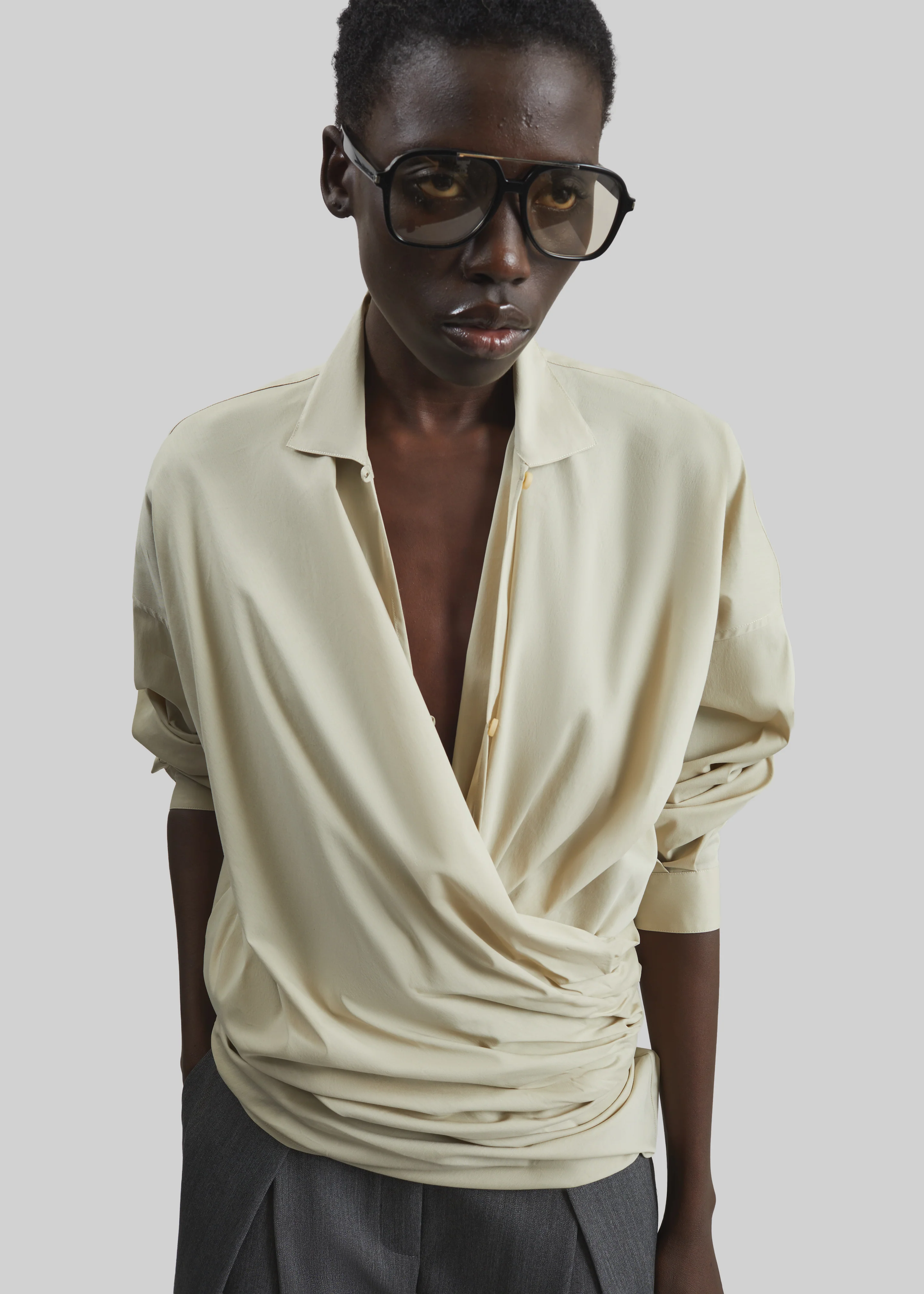 Darkpark Romy Light Cotton Popeline Drap Shirt - Beige - Image 5