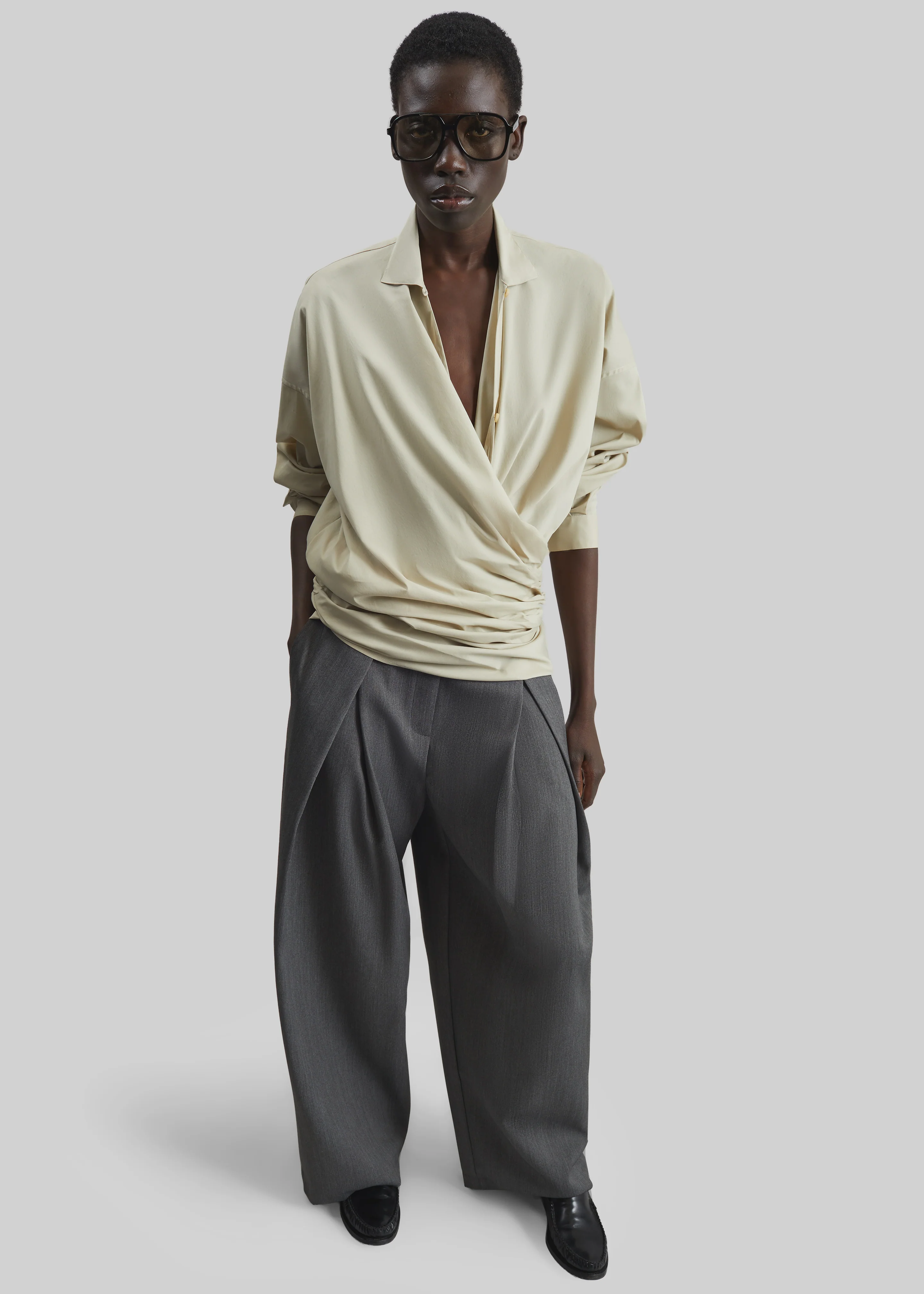 Darkpark Romy Light Cotton Popeline Drap Shirt - Beige - Image 7