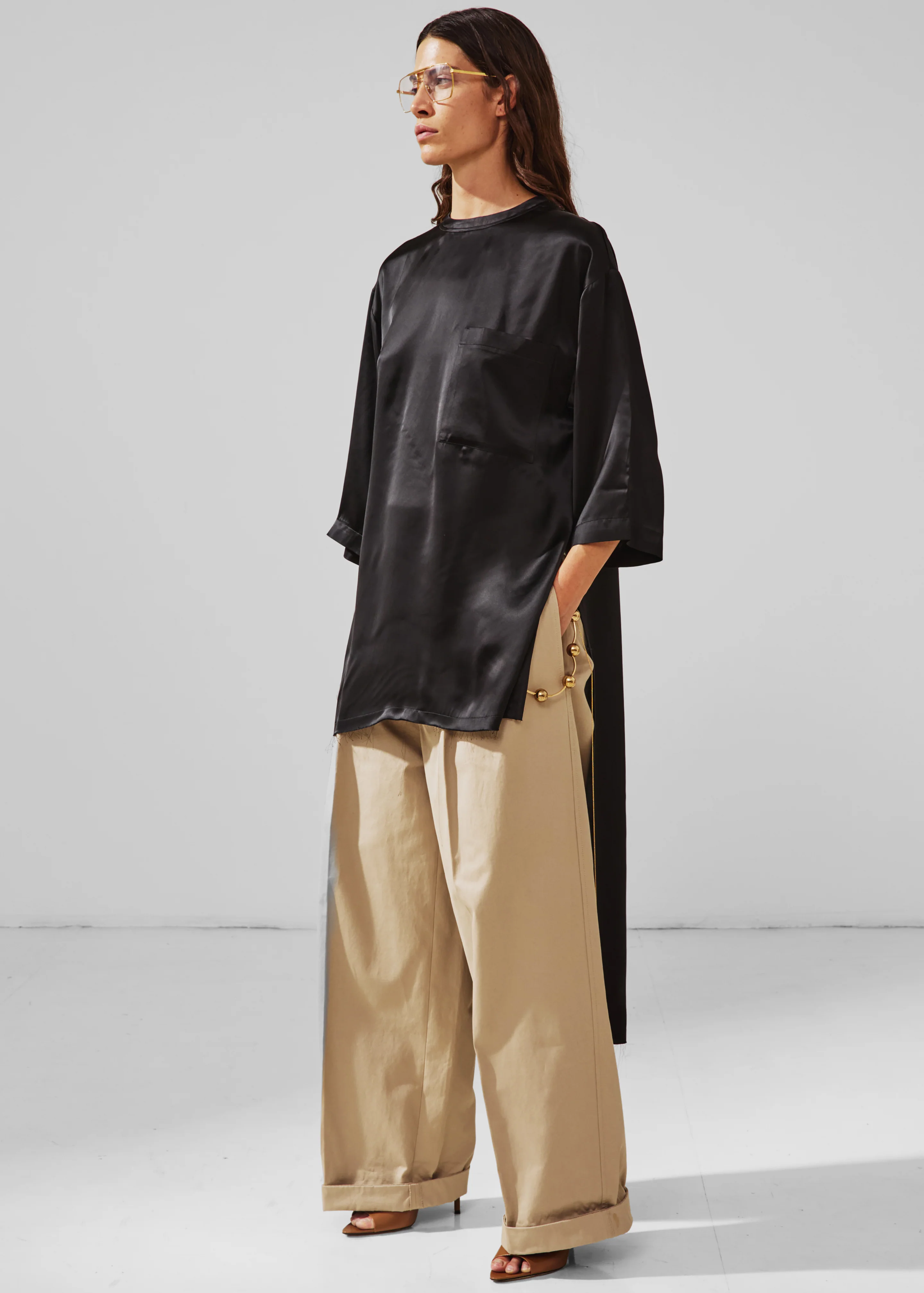Darkpark Tara Satin Asymmetric Shirt - Black - Image 2