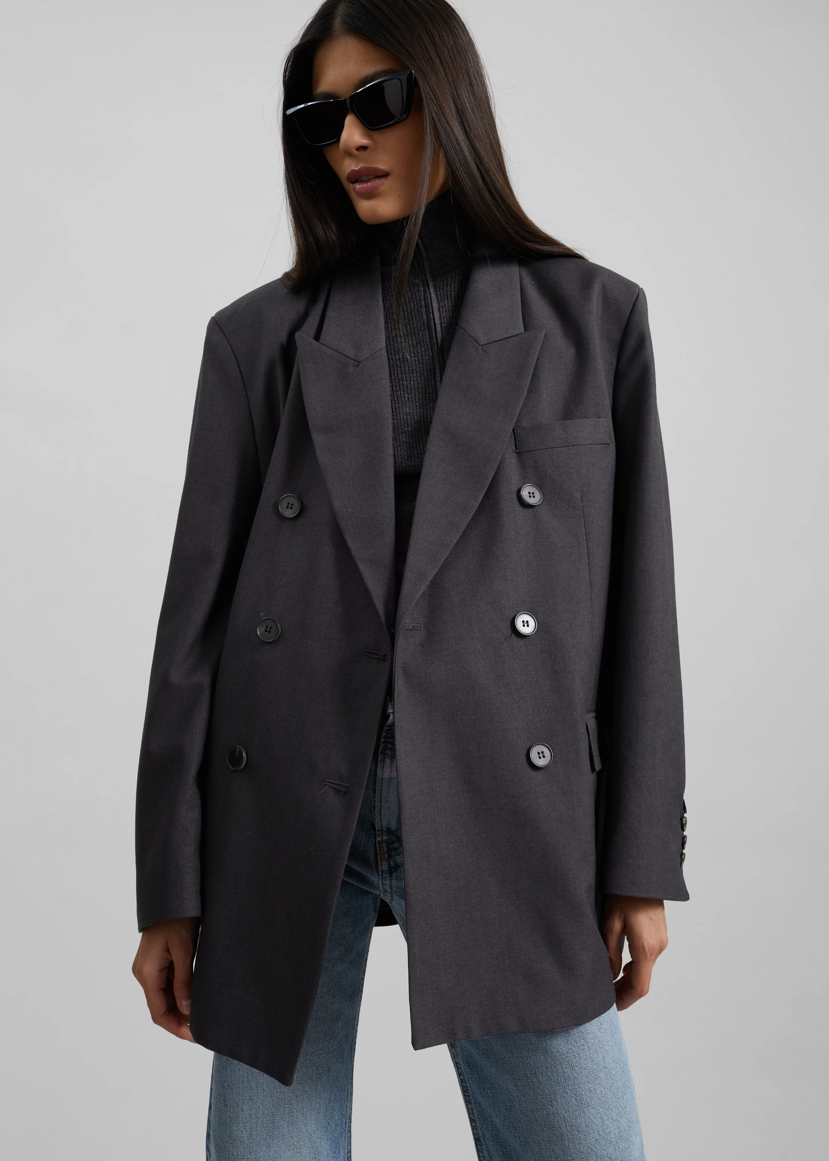 Daroca Double-Breasted Blazer - Charcoal - Image 5