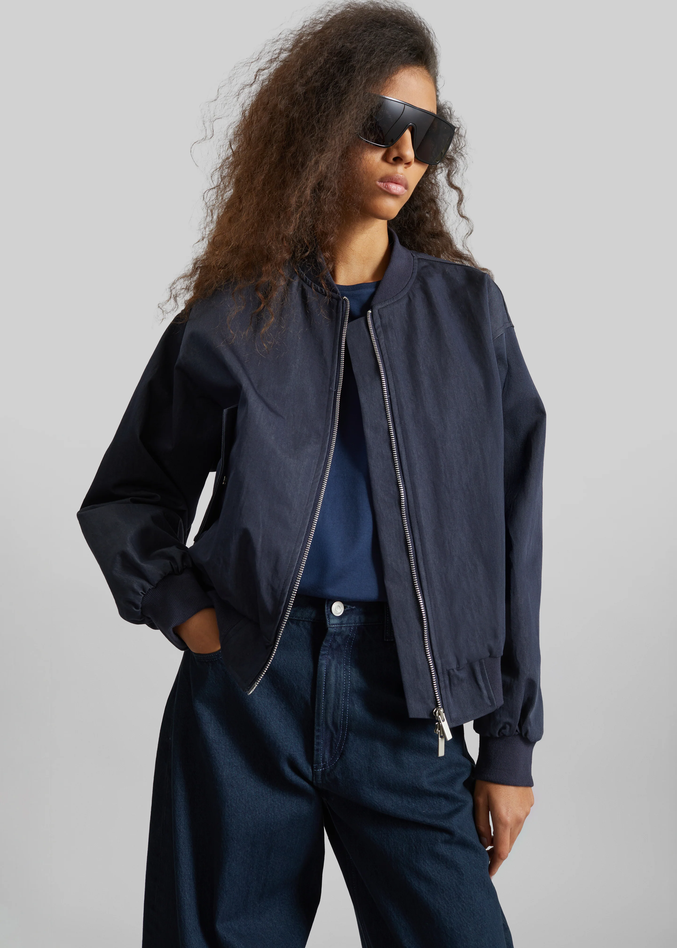 Davron Denim Effect Bomber Jacket - Dark Navy - Image 4
