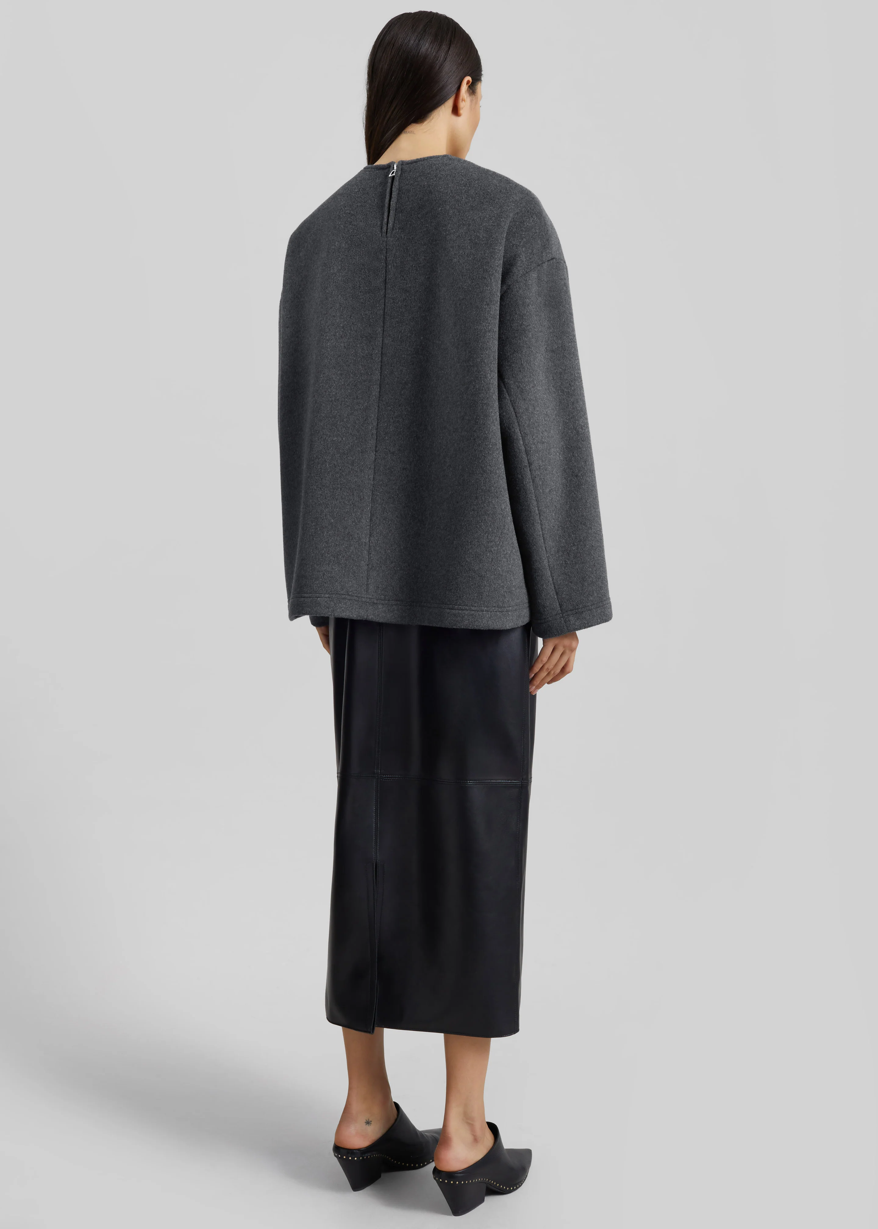 Delancey Long Sleeve Wool Top - Dark Grey Melange - Image 10