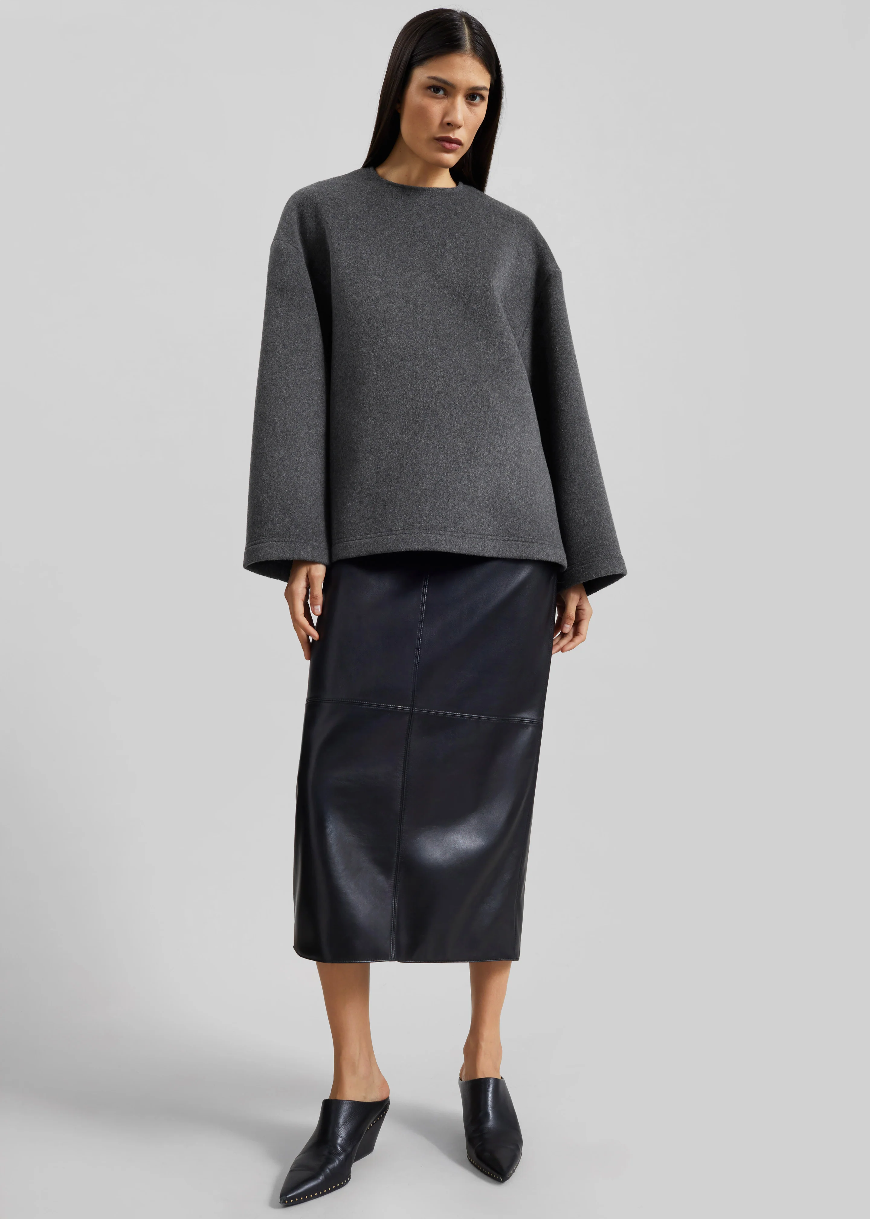 Delancey Long Sleeve Wool Top - Dark Grey Melange - Image 4