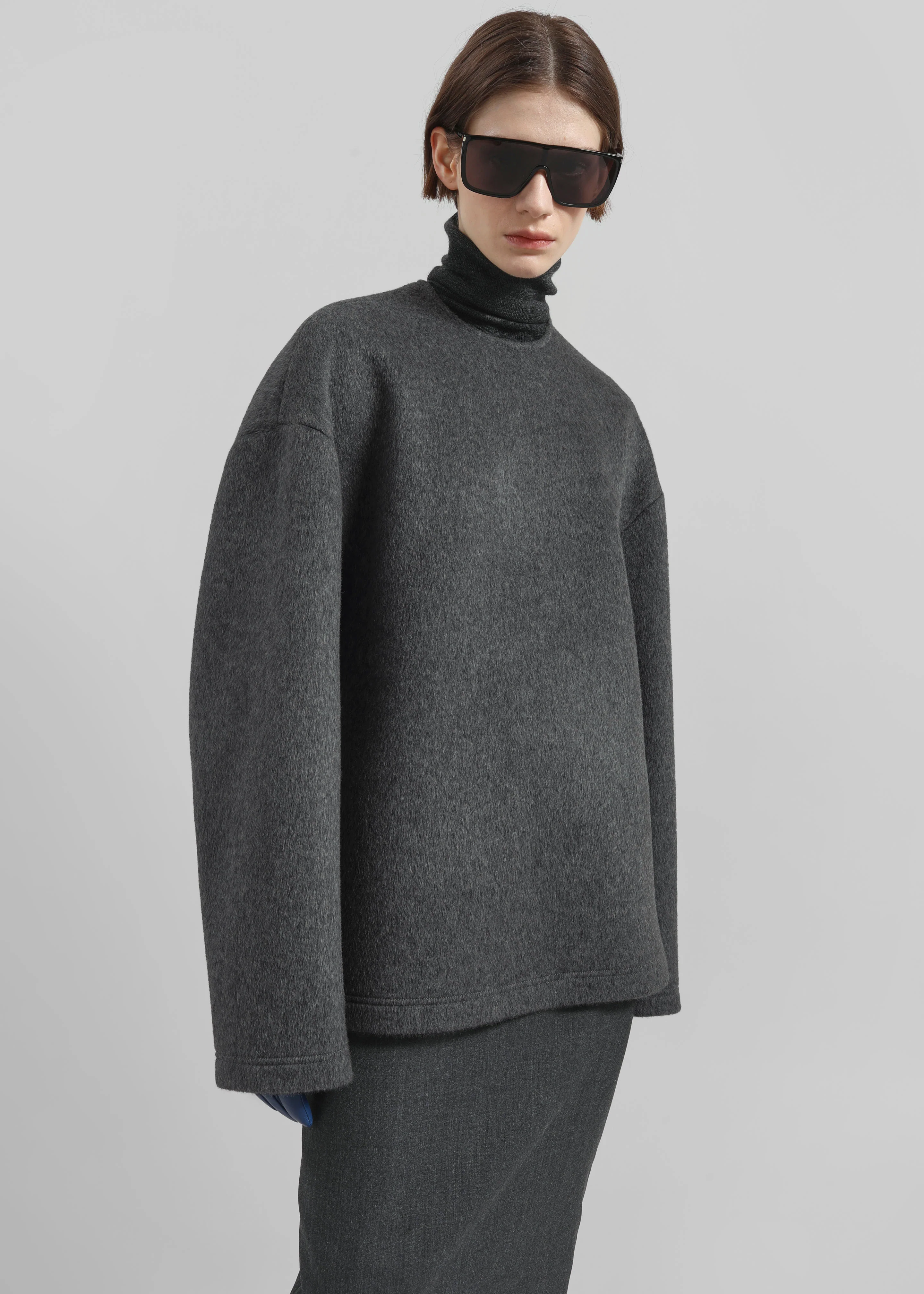 Delancey Long Sleeve Wool Top - Dark Grey Melange - Image 5