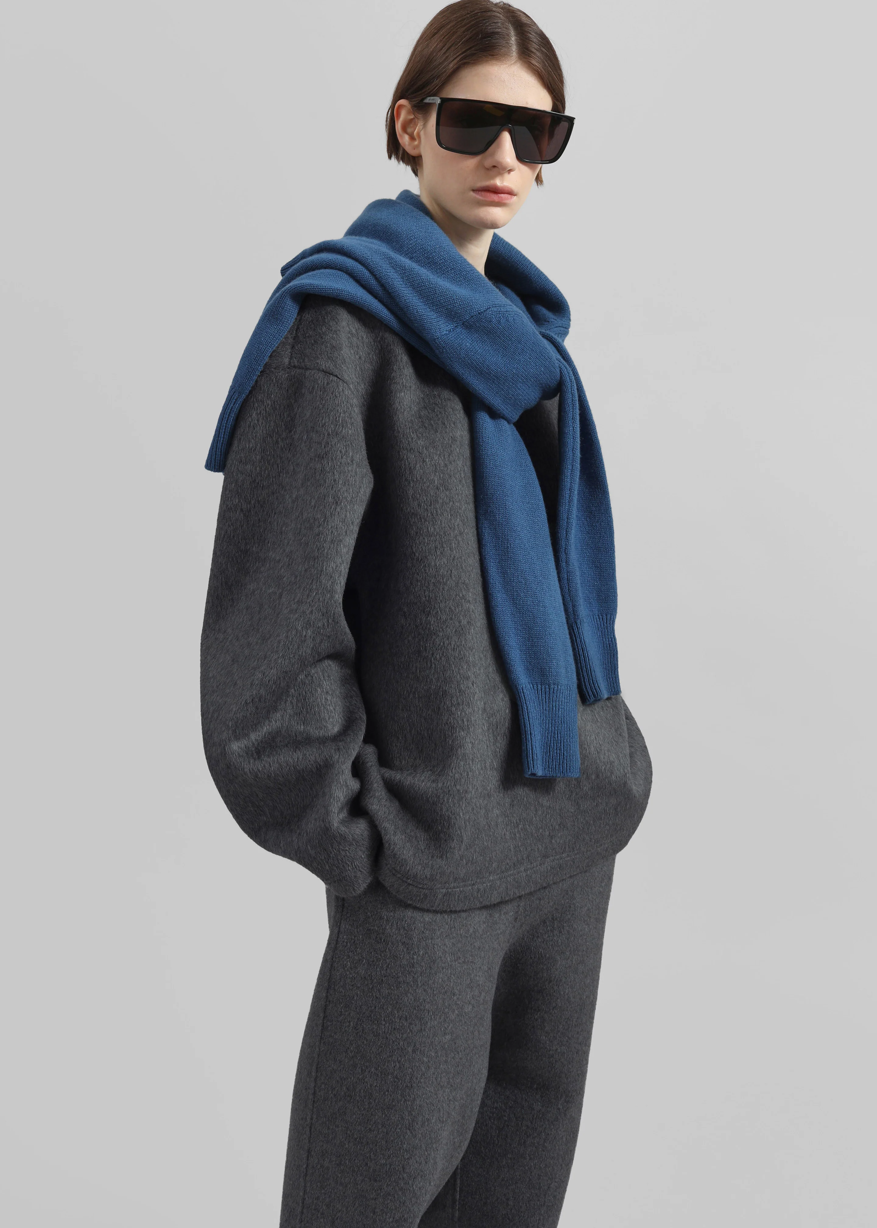 Delancey Long Sleeve Wool Top - Dark Grey Melange - Image 9